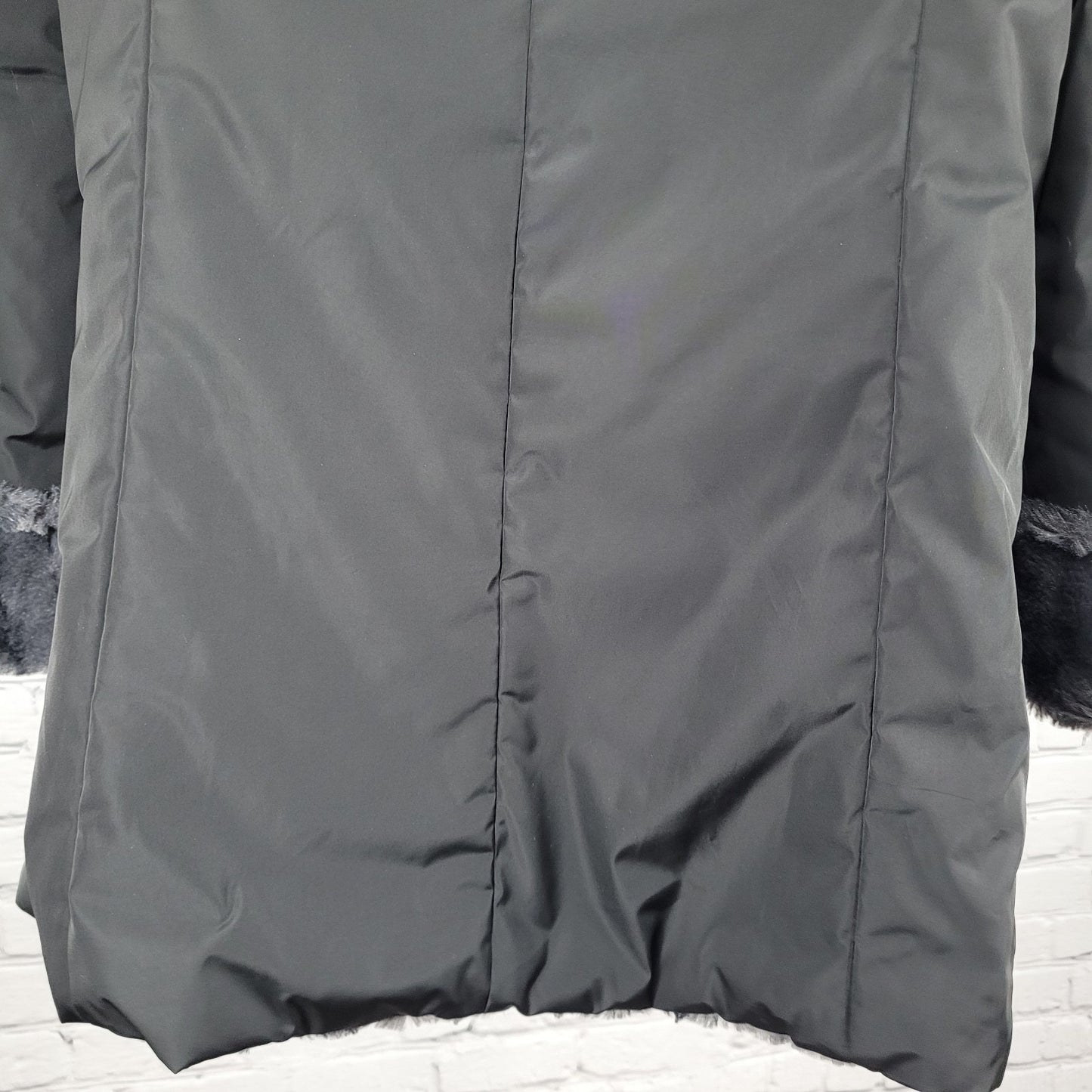 Hal Rubenstein Black & Grey Soft Faux Fur Reversible Hooded Coat Size Medium M