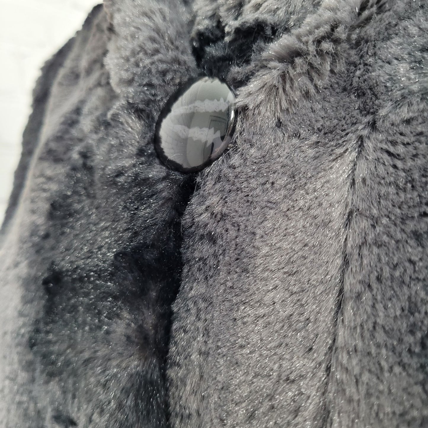 Hal Rubenstein Black & Grey Soft Faux Fur Reversible Hooded Coat Size Medium M