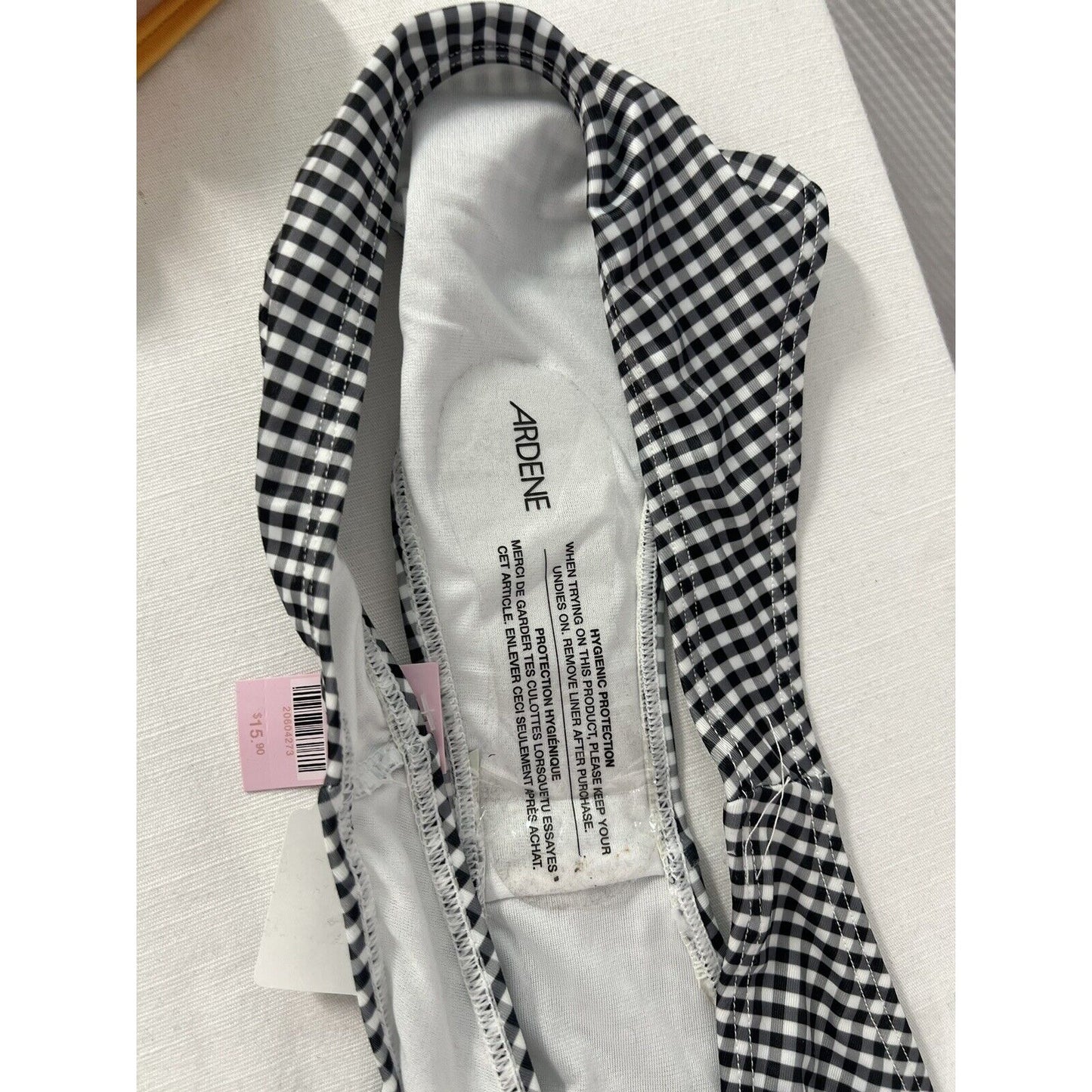NWT Ardene Swim Black White Buffalo Check Bikini Swimsuit Bottoms Size Medium