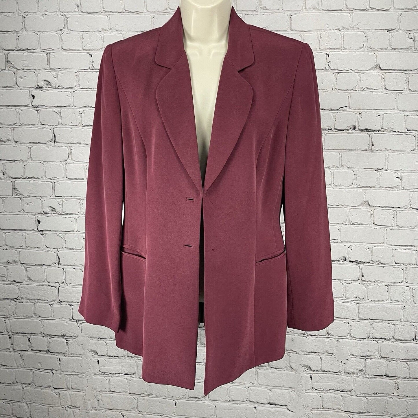 Due Per Due Purple 100% Silk Lightweight Lined Padded Pockets Chic Blazer Size 6