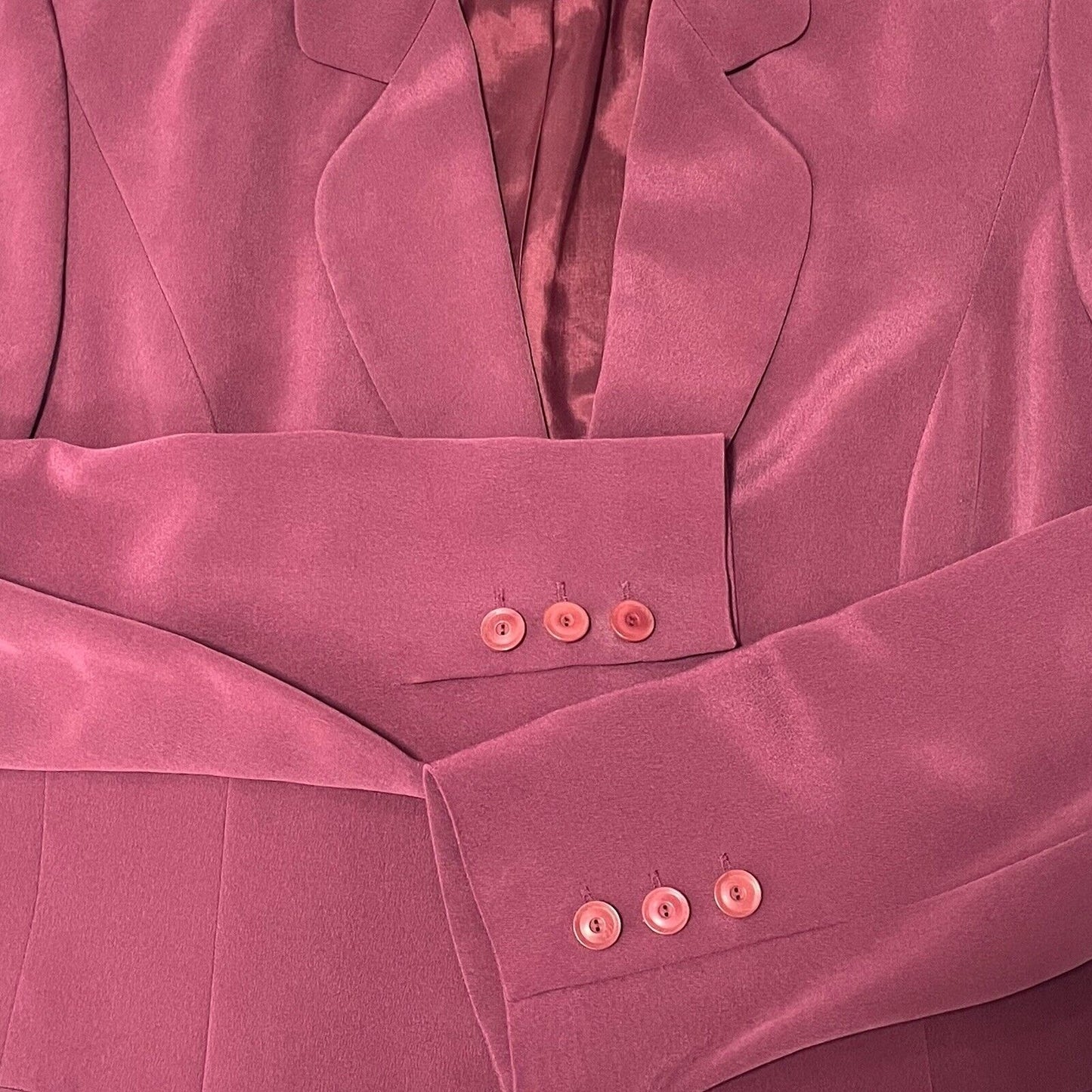 Due Per Due Purple 100% Silk Lightweight Lined Padded Pockets Chic Blazer Size 6