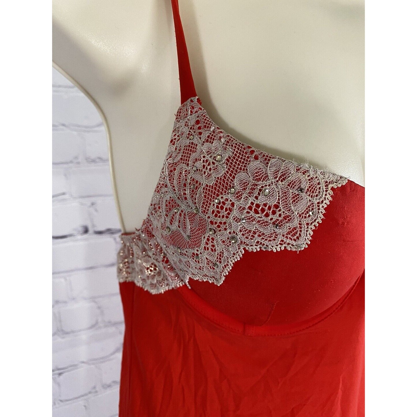 Victoria’s Secret Red Padded Babydoll Nightie Lace Rhinestones 34B