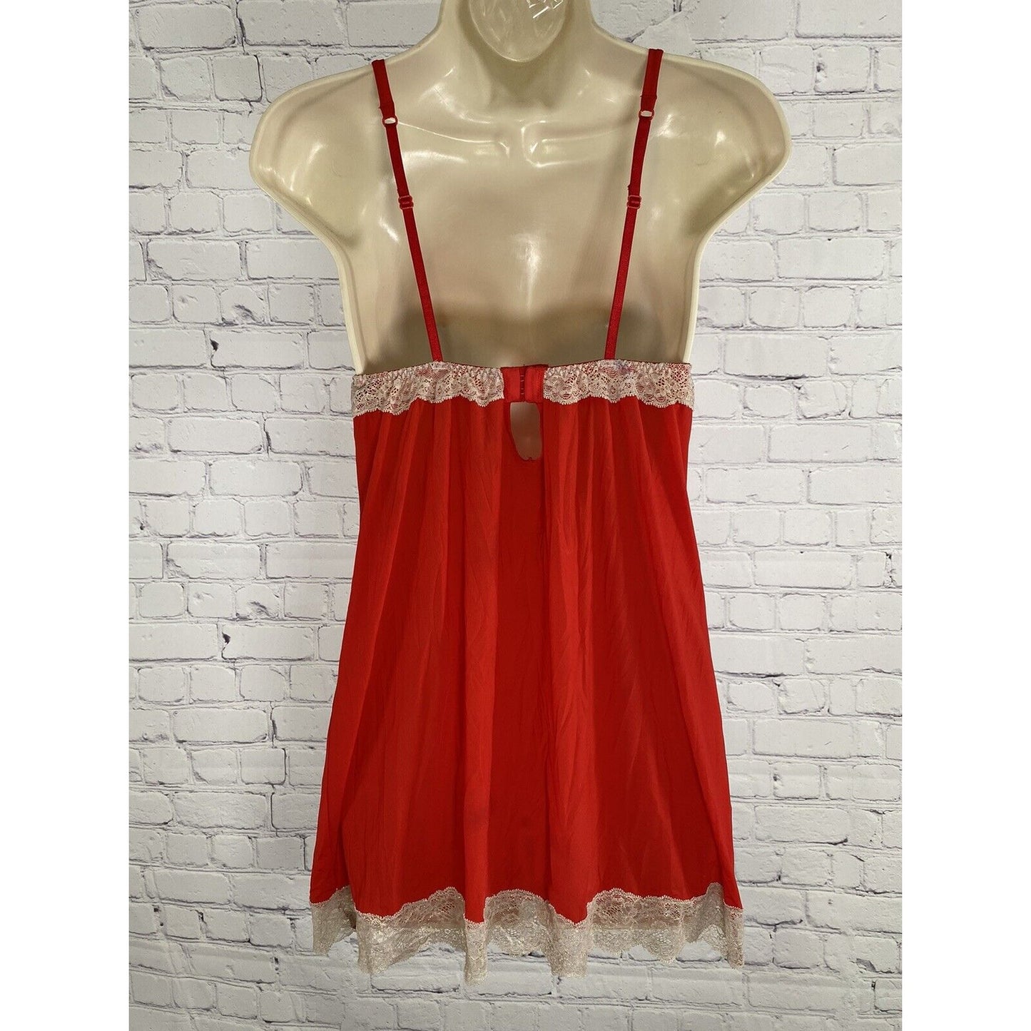 Victoria’s Secret Red Padded Babydoll Nightie Lace Rhinestones 34B