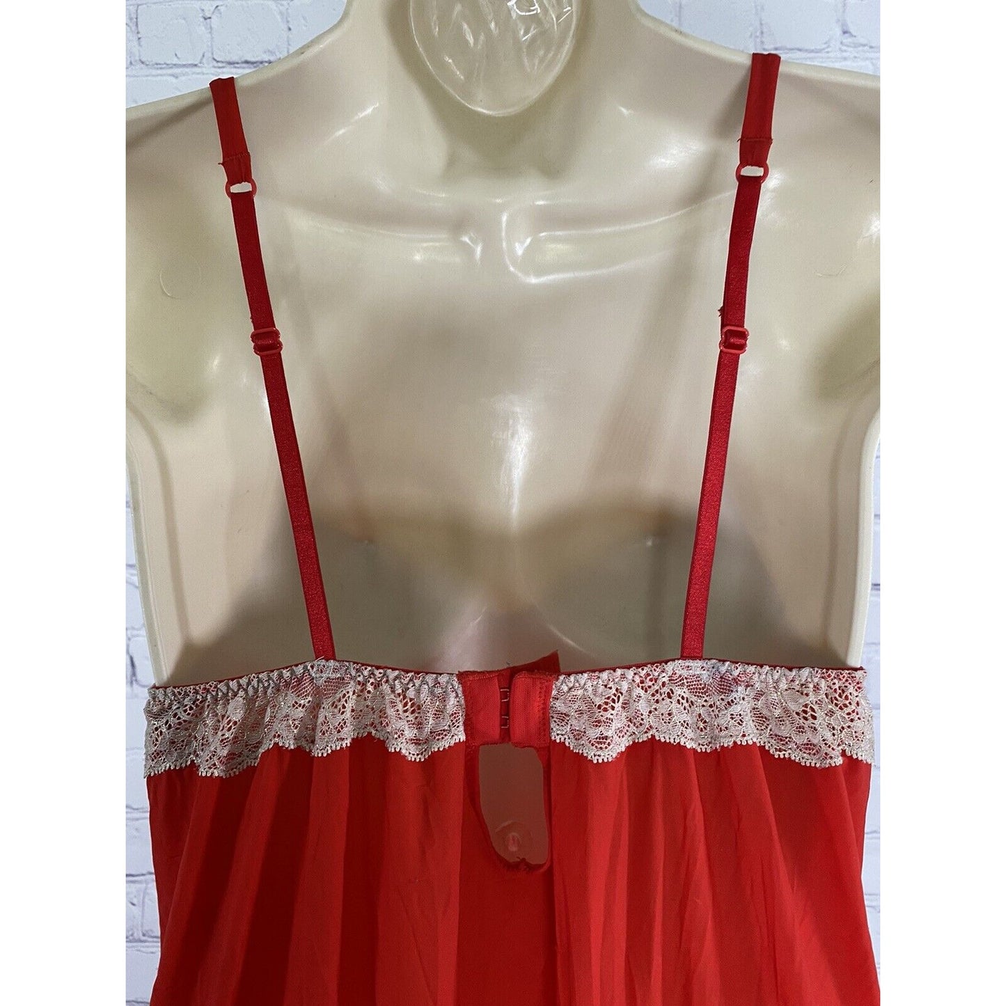 Victoria’s Secret Red Padded Babydoll Nightie Lace Rhinestones 34B
