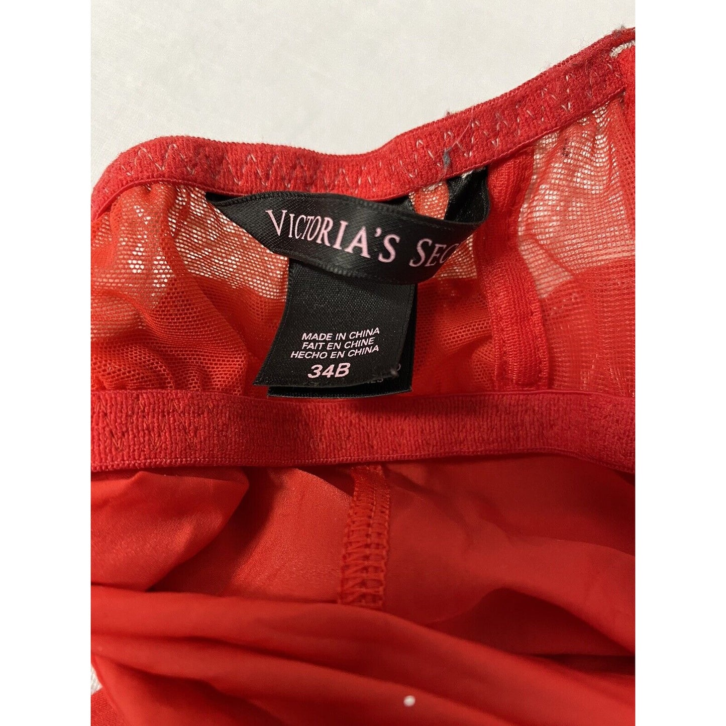 Victoria’s Secret Red Padded Babydoll Nightie Lace Rhinestones 34B