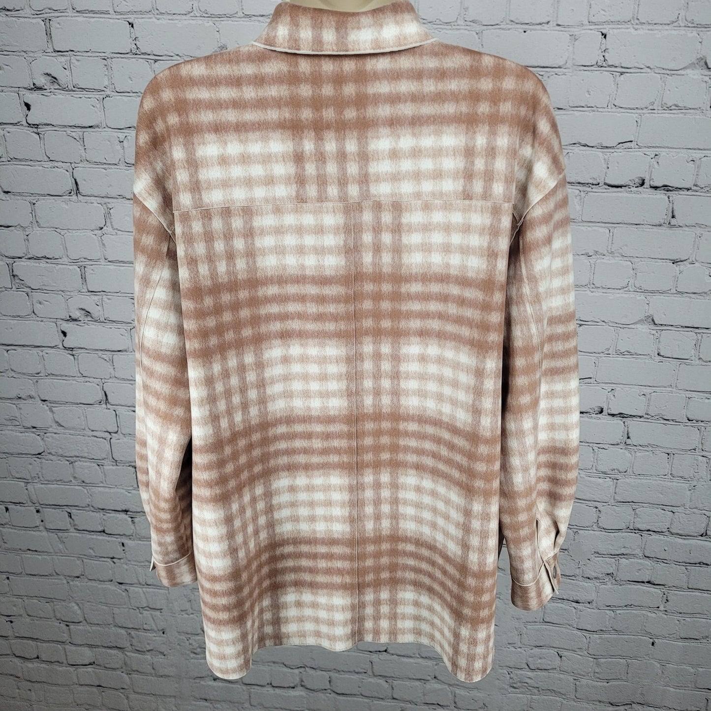 Zara Tan Check Oversized Boxy Snap Up Shacket Lightweight Jacket Size Medium M