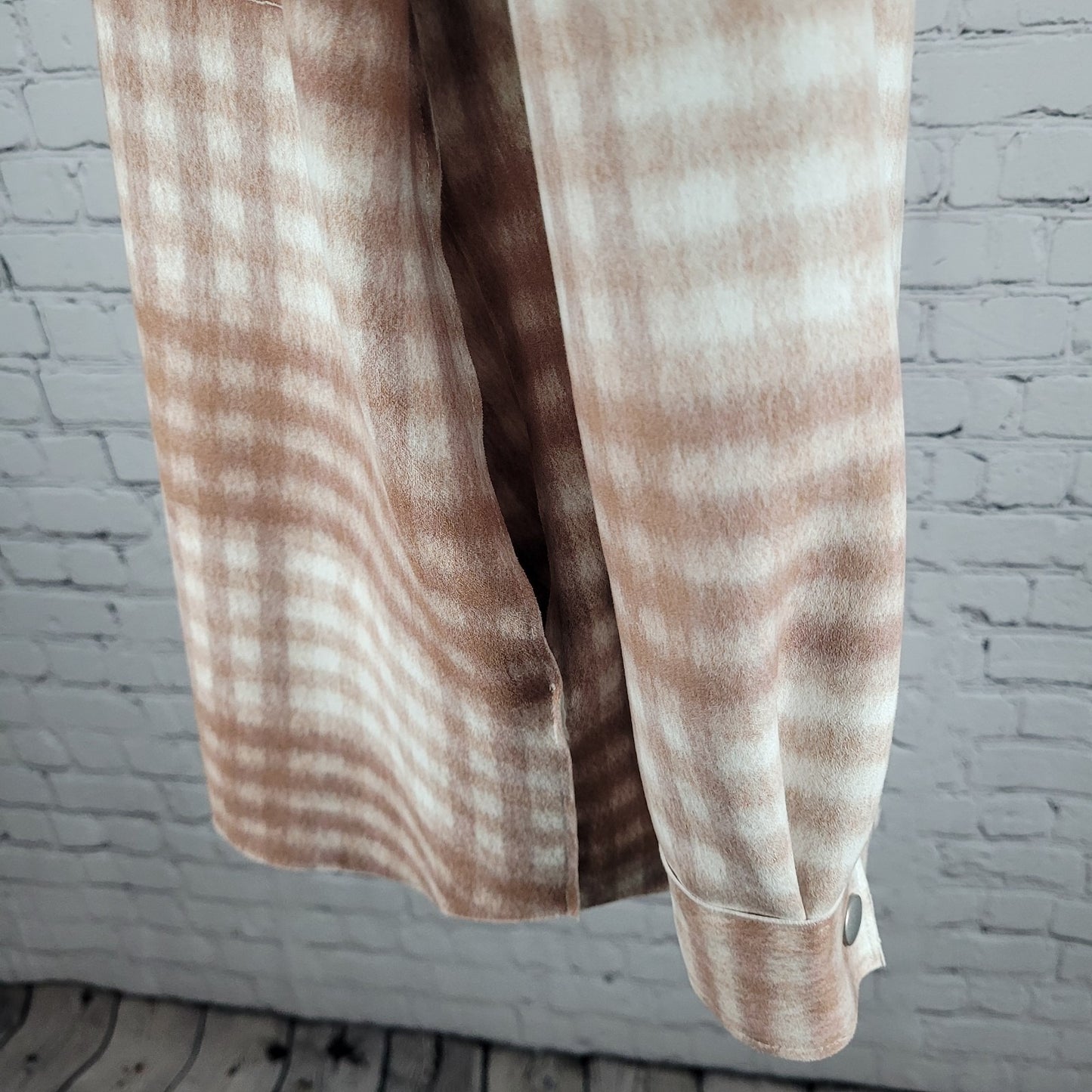 Zara Tan Check Oversized Boxy Snap Up Shacket Lightweight Jacket Size Medium M