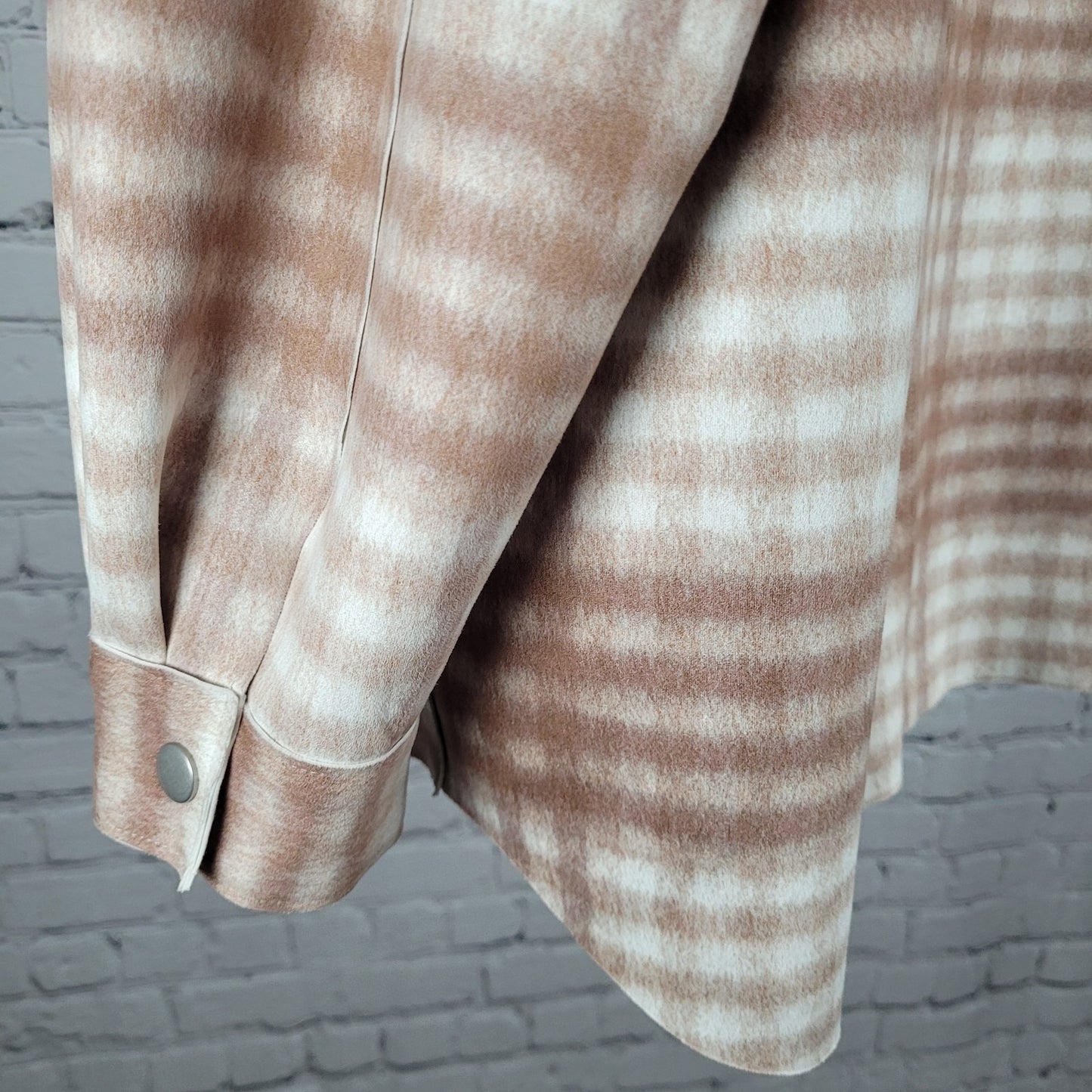 Zara Tan Check Oversized Boxy Snap Up Shacket Lightweight Jacket Size Medium M
