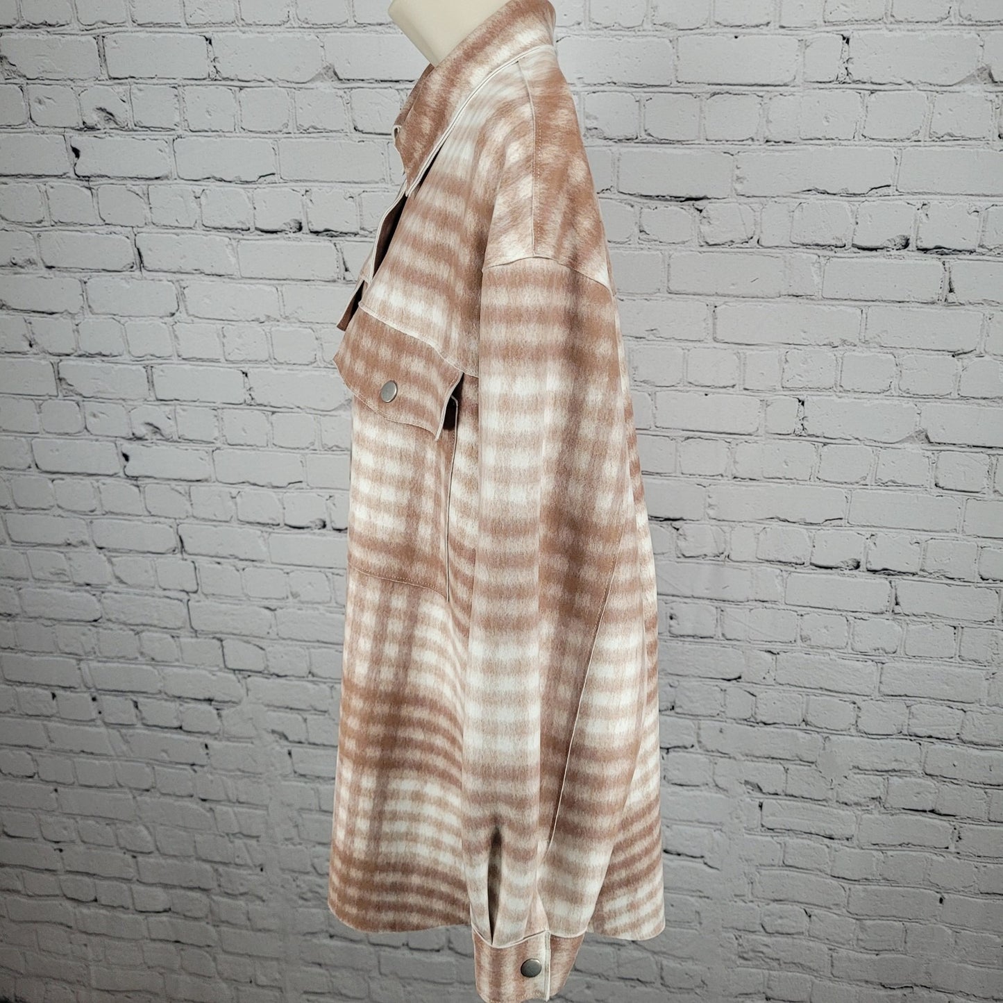 Zara Tan Check Oversized Boxy Snap Up Shacket Lightweight Jacket Size Medium M