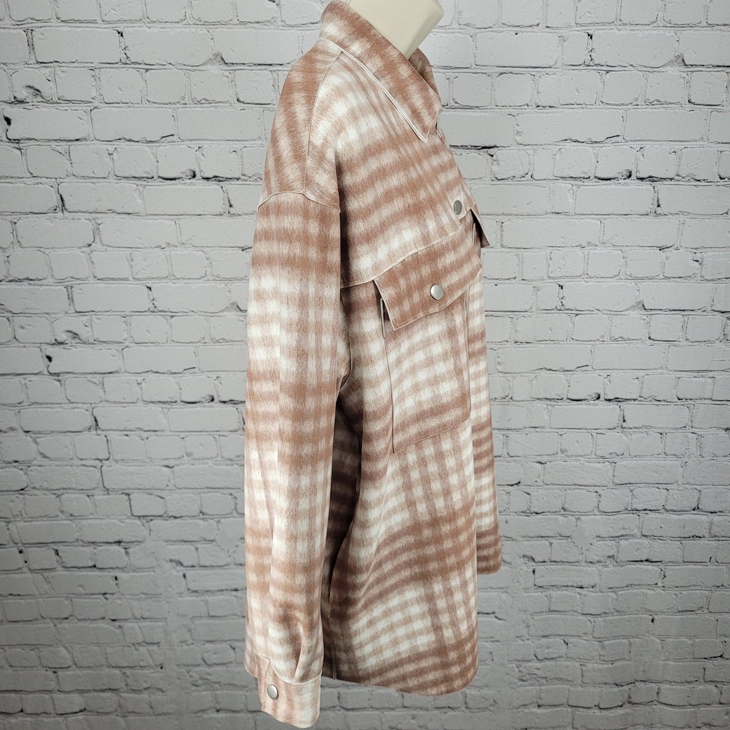 Zara Tan Check Oversized Boxy Snap Up Shacket Lightweight Jacket Size Medium M