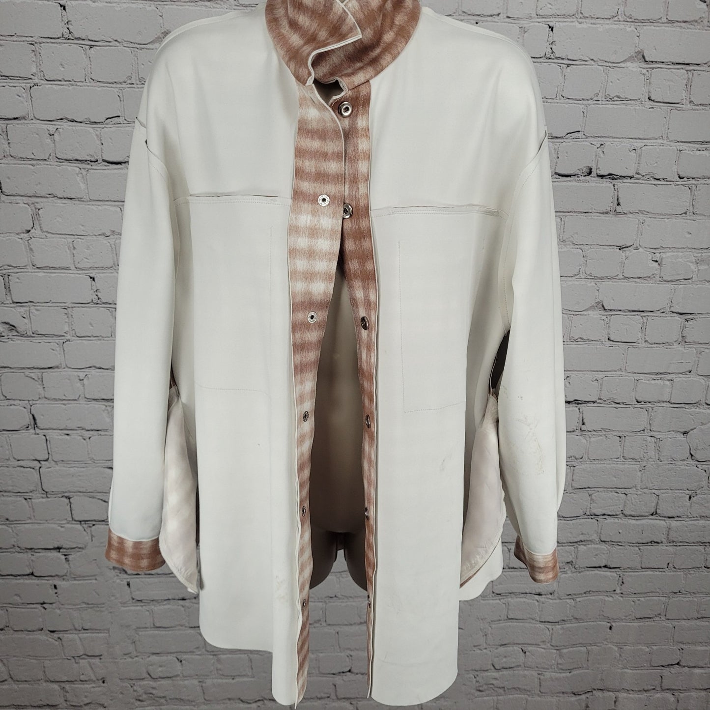 Zara Tan Check Oversized Boxy Snap Up Shacket Lightweight Jacket Size Medium M