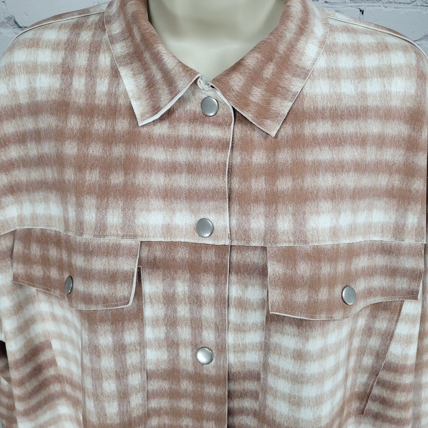 Zara Tan Check Oversized Boxy Snap Up Shacket Lightweight Jacket Size Medium M