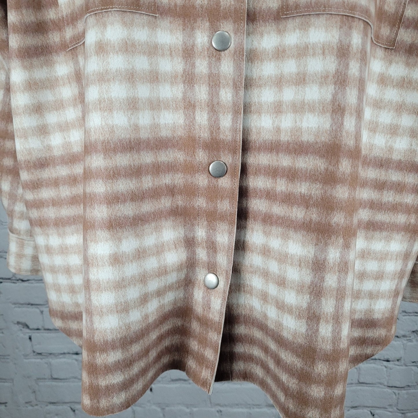 Zara Tan Check Oversized Boxy Snap Up Shacket Lightweight Jacket Size Medium M