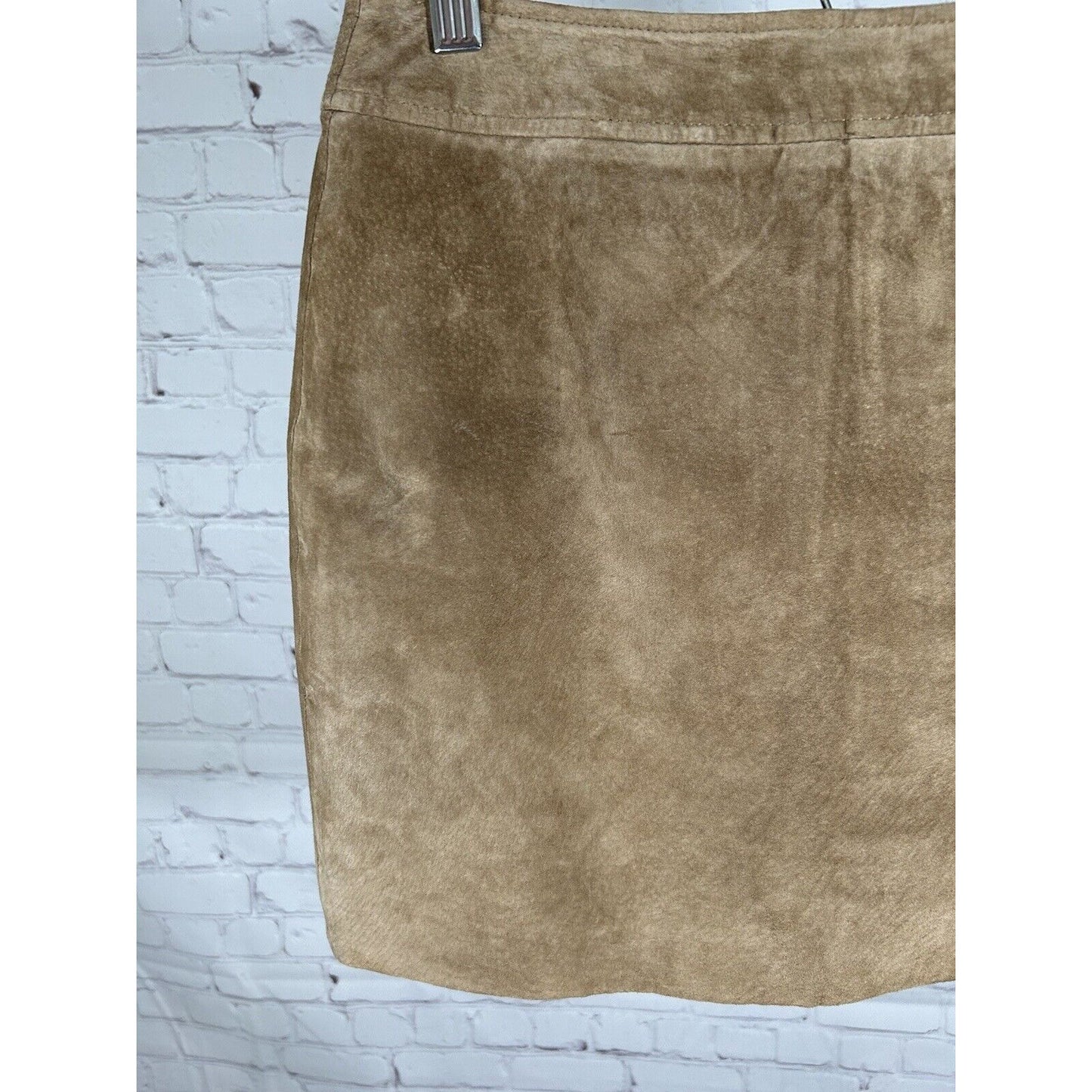 ESPRIT Brown Leather Suede Front Slit Pencil Straight Mini Short Skirt Women 3/4