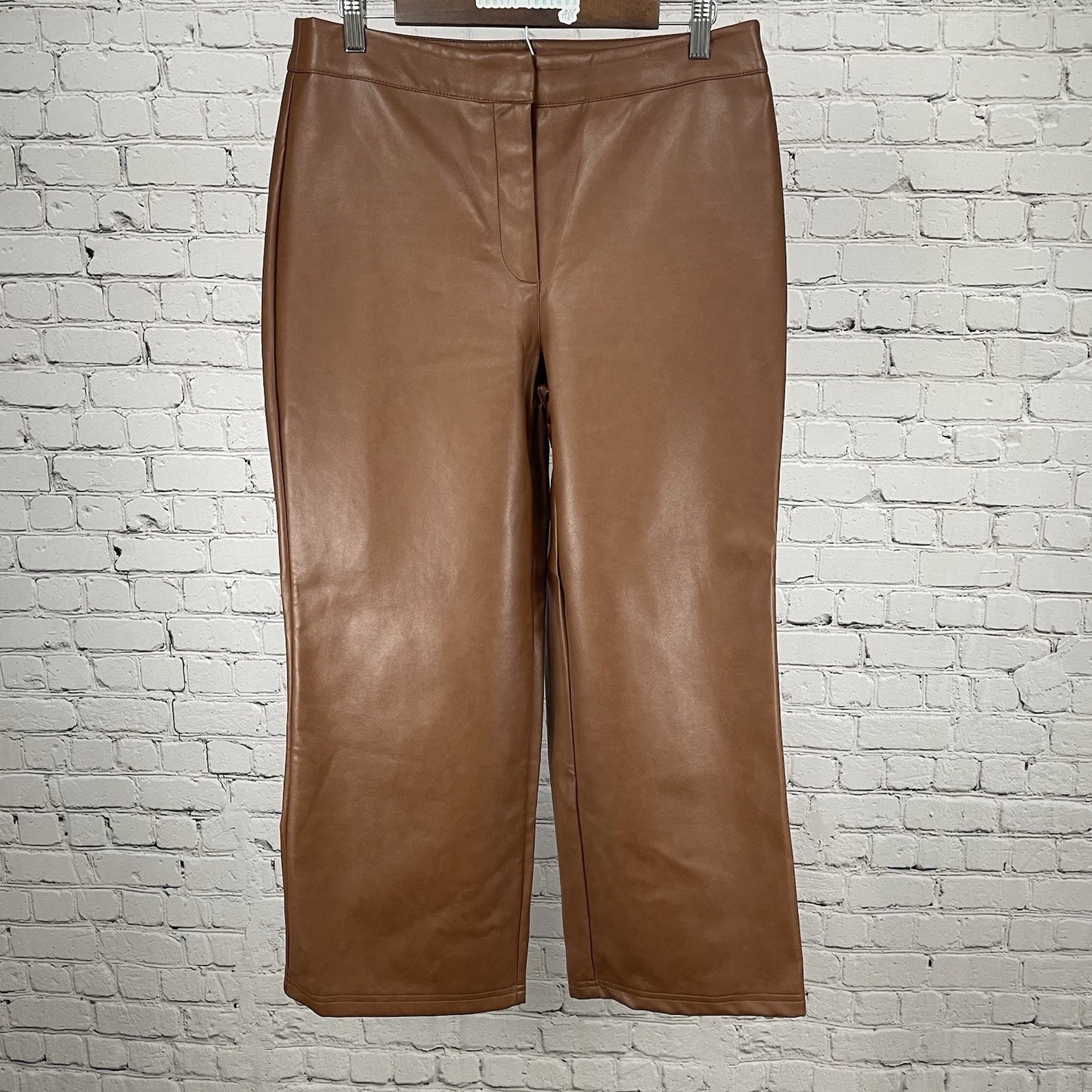 Bagatelle Brown Soft Faux Leather High Rise Crop Wide Leg Pants Medium (32x26)