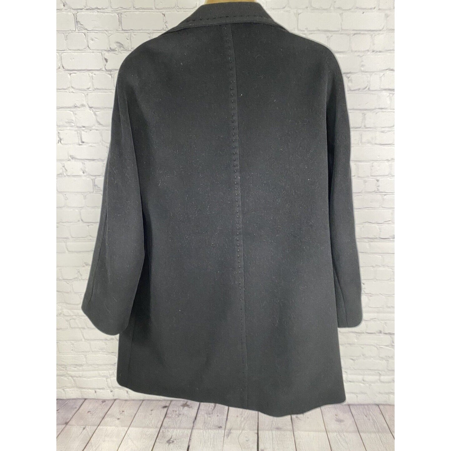 Ellen Tracy Black Wool Blend Collared 4 Button Overcoat Jacket Pockets Size 6