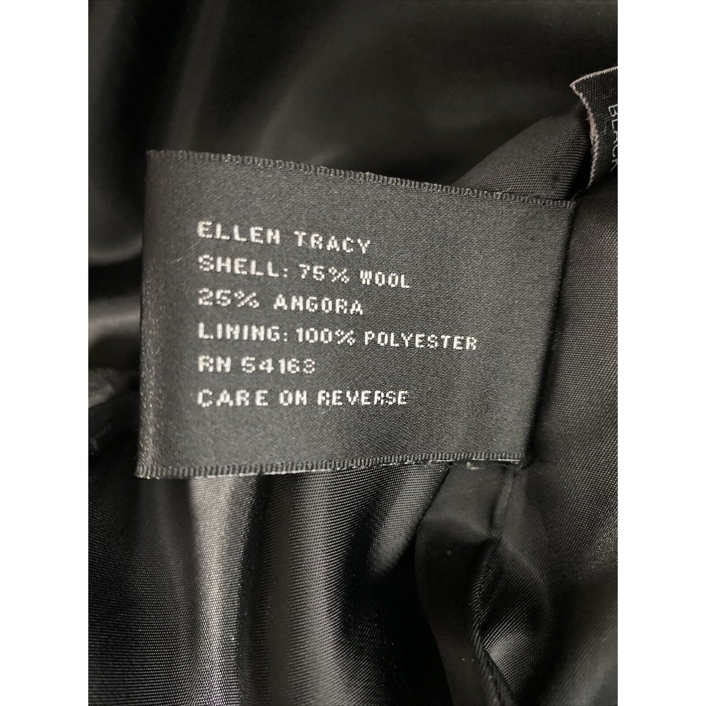 Ellen Tracy Black Wool Blend Collared 4 Button Overcoat Jacket Pockets Size 6