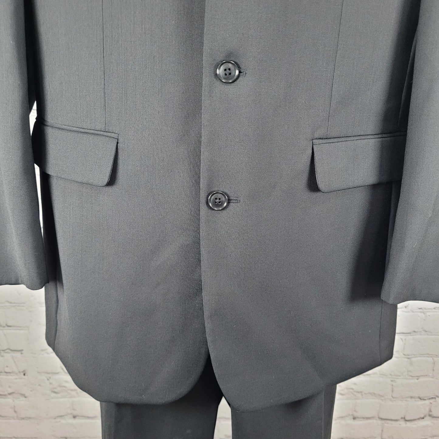 Martina Franca Black 100% Wool 3 Button Blazer Pants 2 Piece Suit 40L (34x32.5)