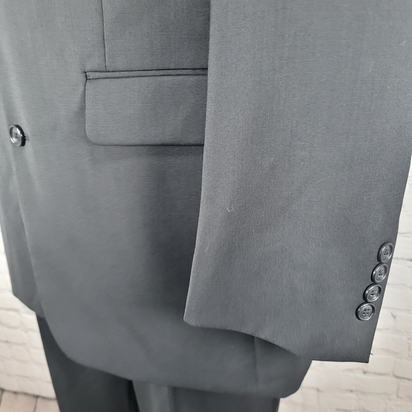 Martina Franca Black 100% Wool 3 Button Blazer Pants 2 Piece Suit 40L (34x32.5)