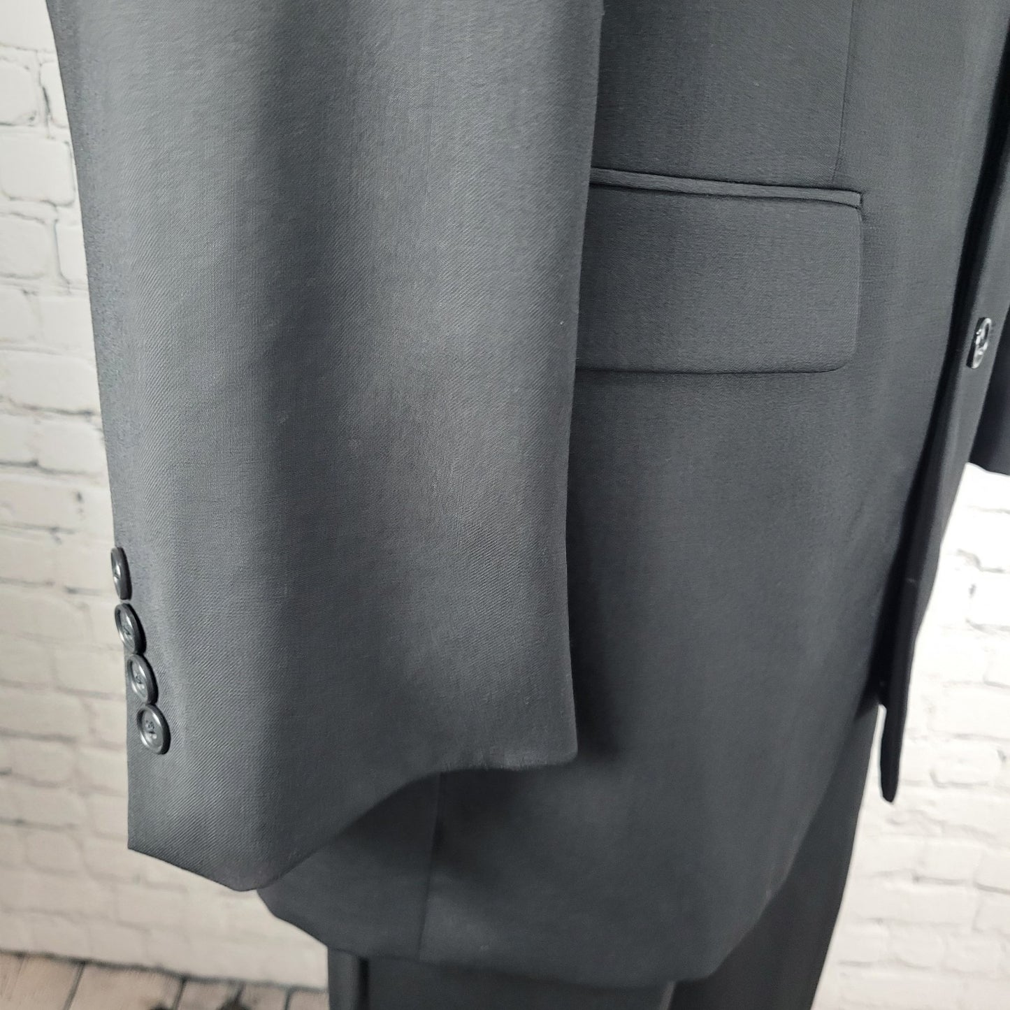 Martina Franca Black 100% Wool 3 Button Blazer Pants 2 Piece Suit 40L (34x32.5)