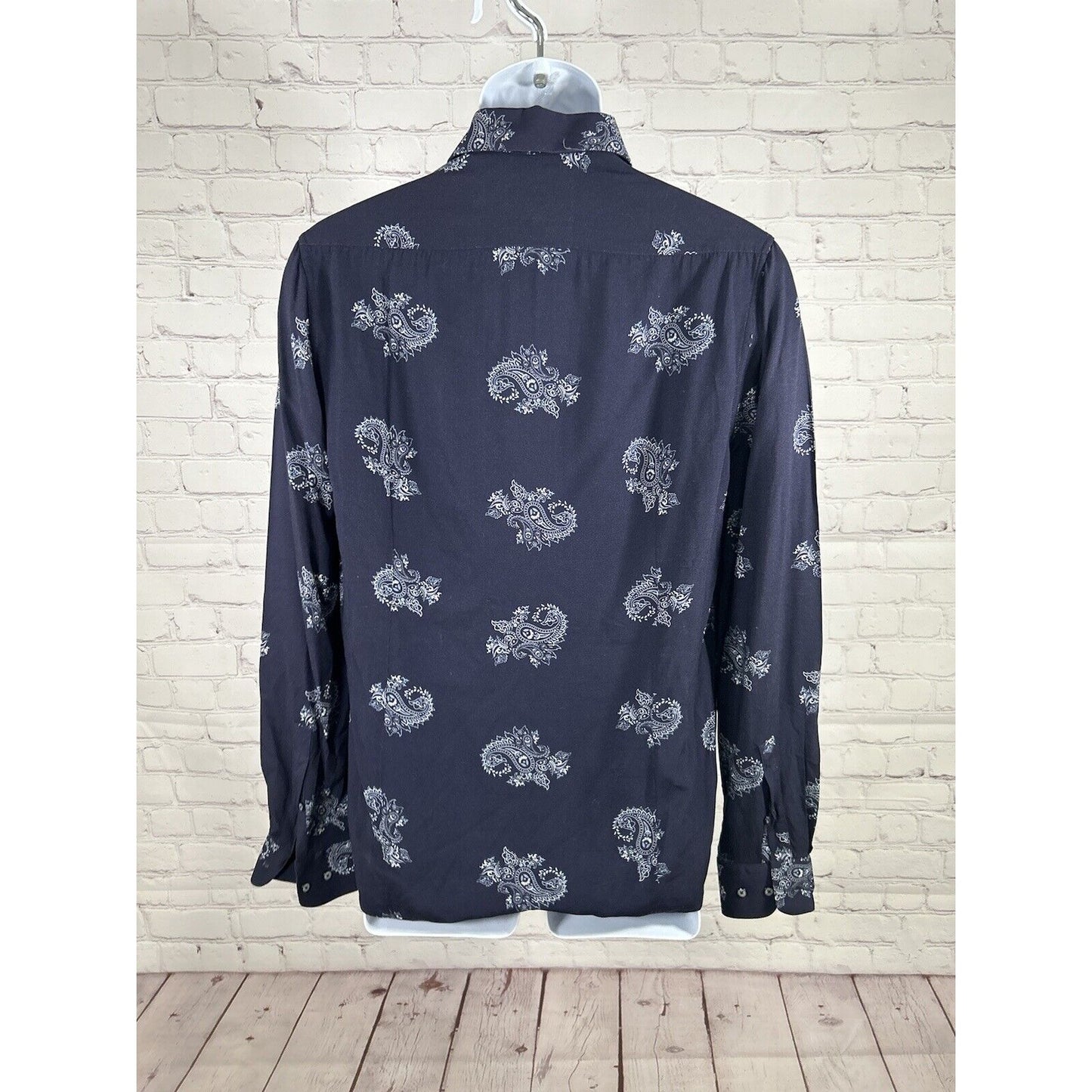 Politix Friday Night Shirt Navy Blue Paisley Long Sleeve Button Up Shirt Men’s S
