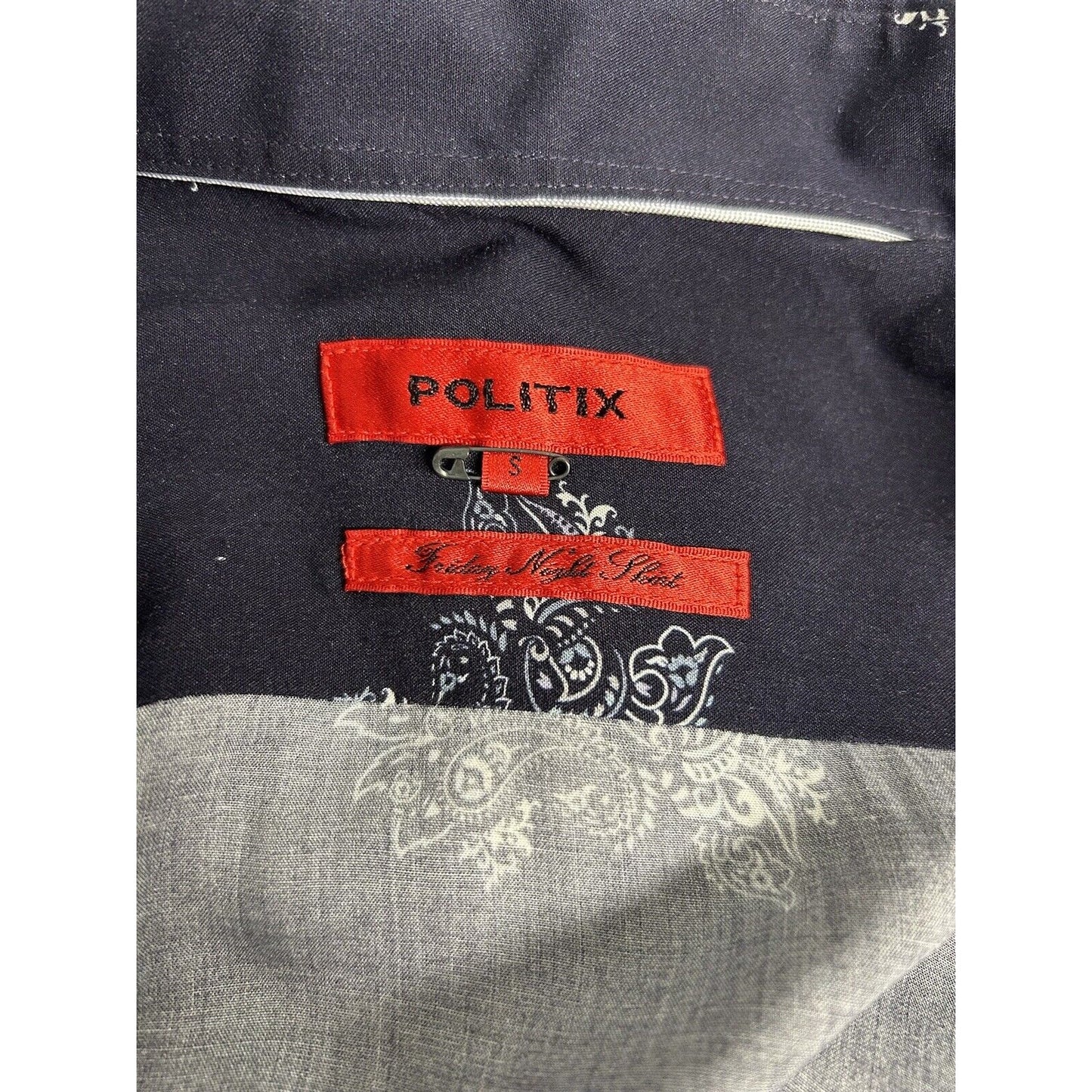 Politix Friday Night Shirt Navy Blue Paisley Long Sleeve Button Up Shirt Men’s S