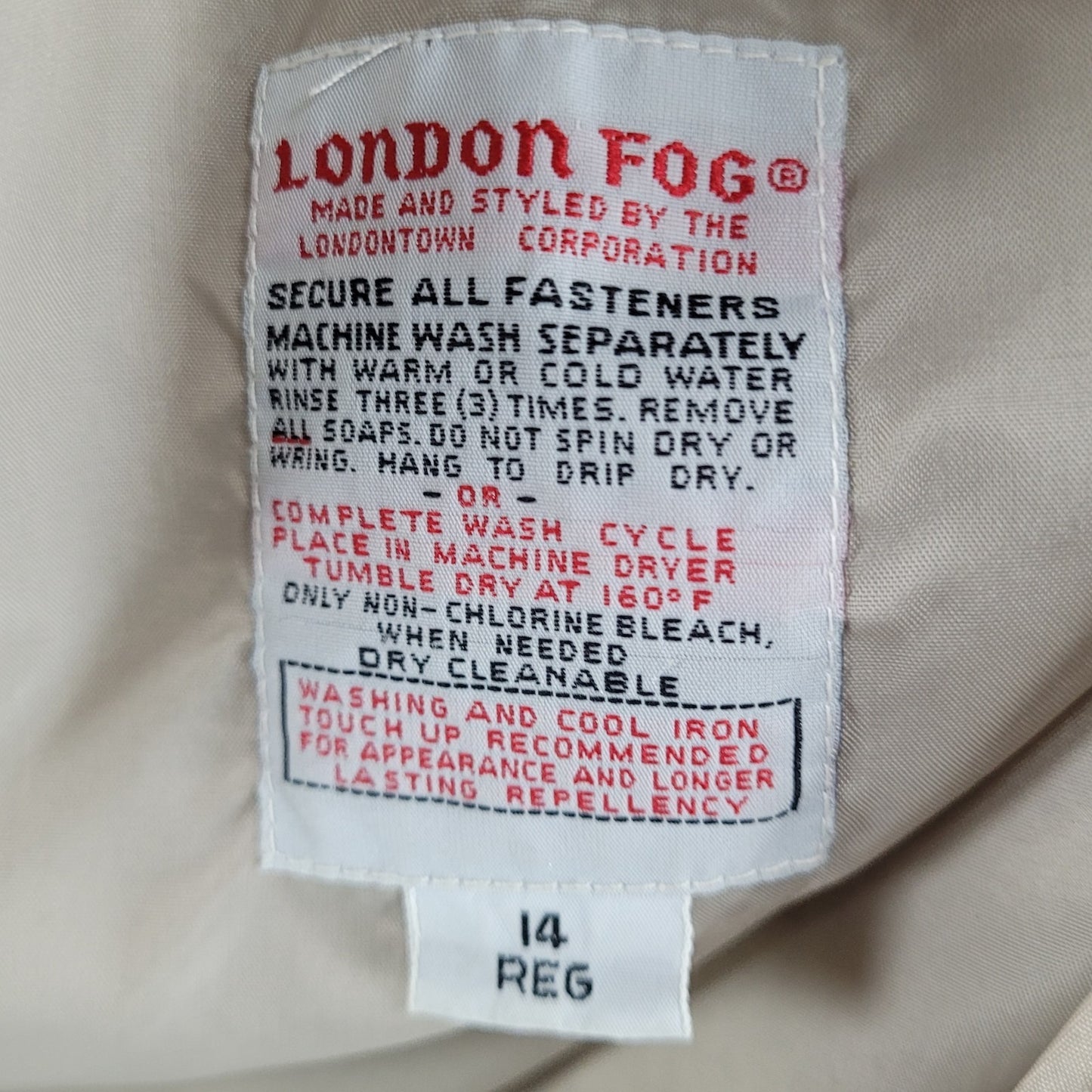 London Fog Beige Removable Thinsulate Liner Pleated Full Zip Jacket Size 14