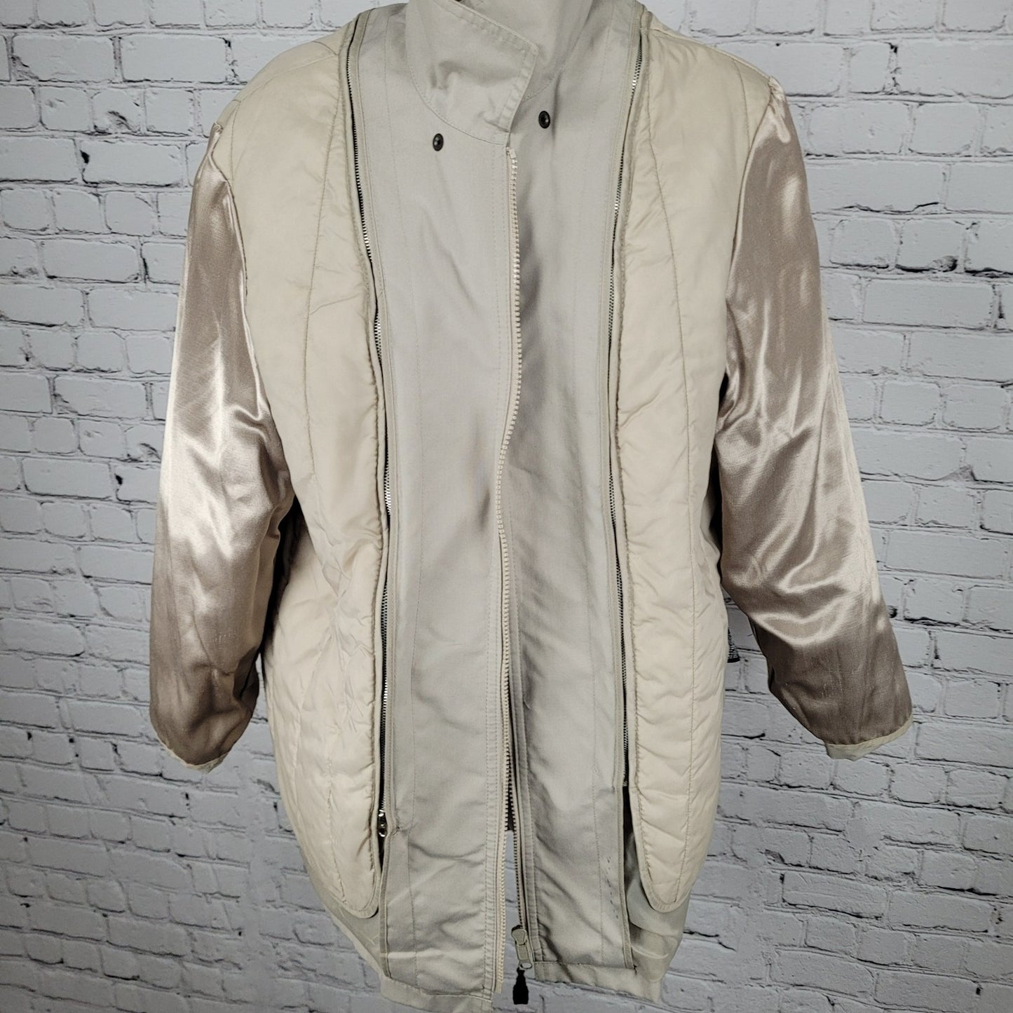 London Fog Beige Removable Thinsulate Liner Pleated Full Zip Jacket Size 14