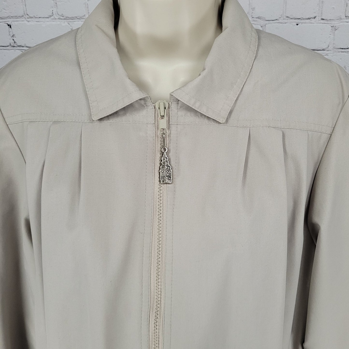 London Fog Beige Removable Thinsulate Liner Pleated Full Zip Jacket Size 14