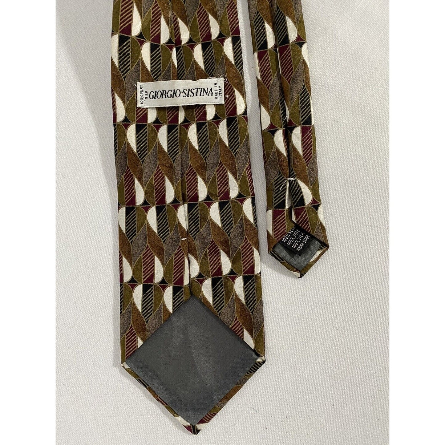 Giorgio Sistina 100% Silk Hand Made in Italy Green Brown Red Necktie 60” x 3.5”