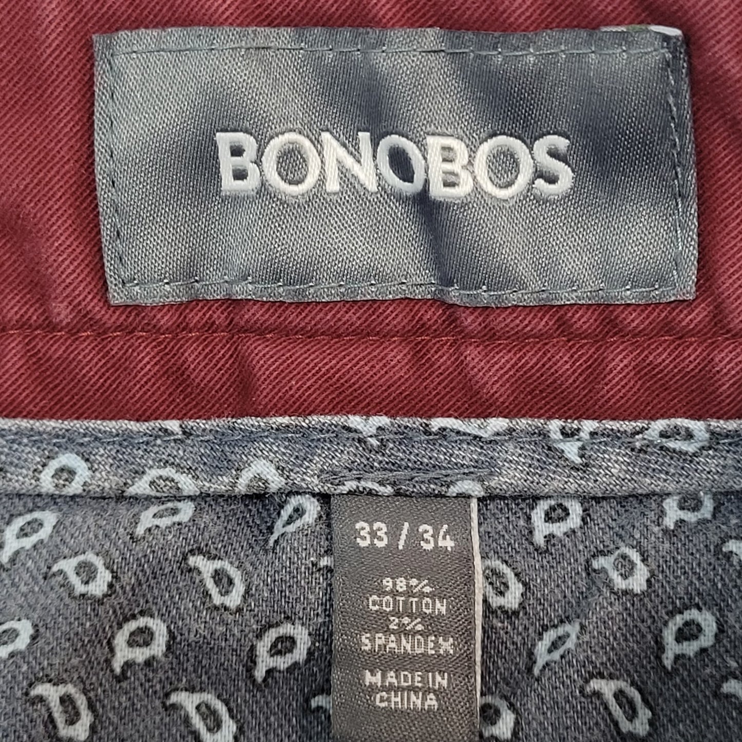 Bonobos Red Cotton Stretch Straight Leg Chino Pants Size 33/34 (33x33)