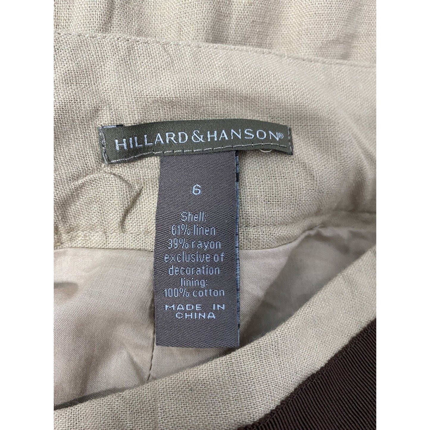Hillard & Hanson Brown Beige Linen Embroidered Mid Length Skirt Size 6 *READ*
