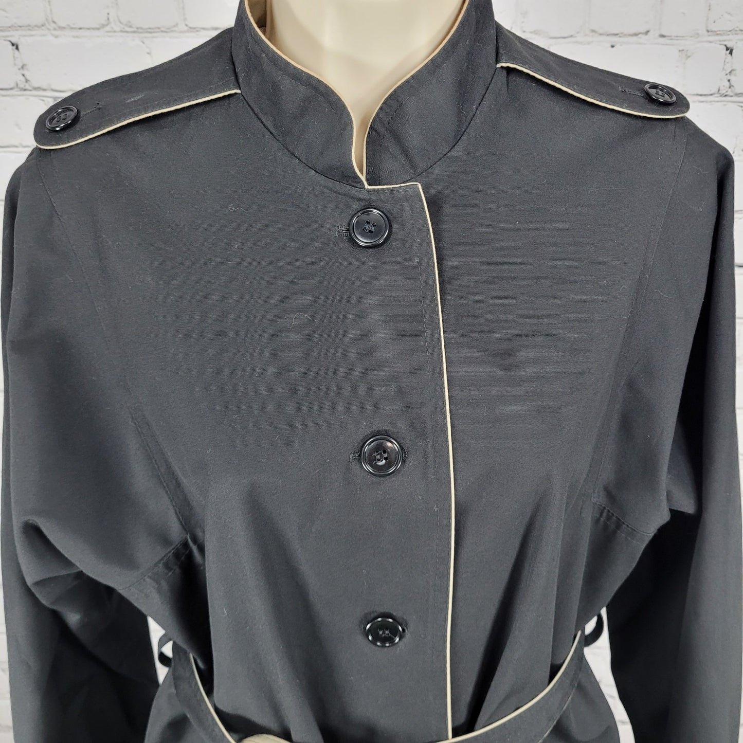 VTG Unbranded Black Belted Buttoned Trench Coat Poland Made Size Medium M