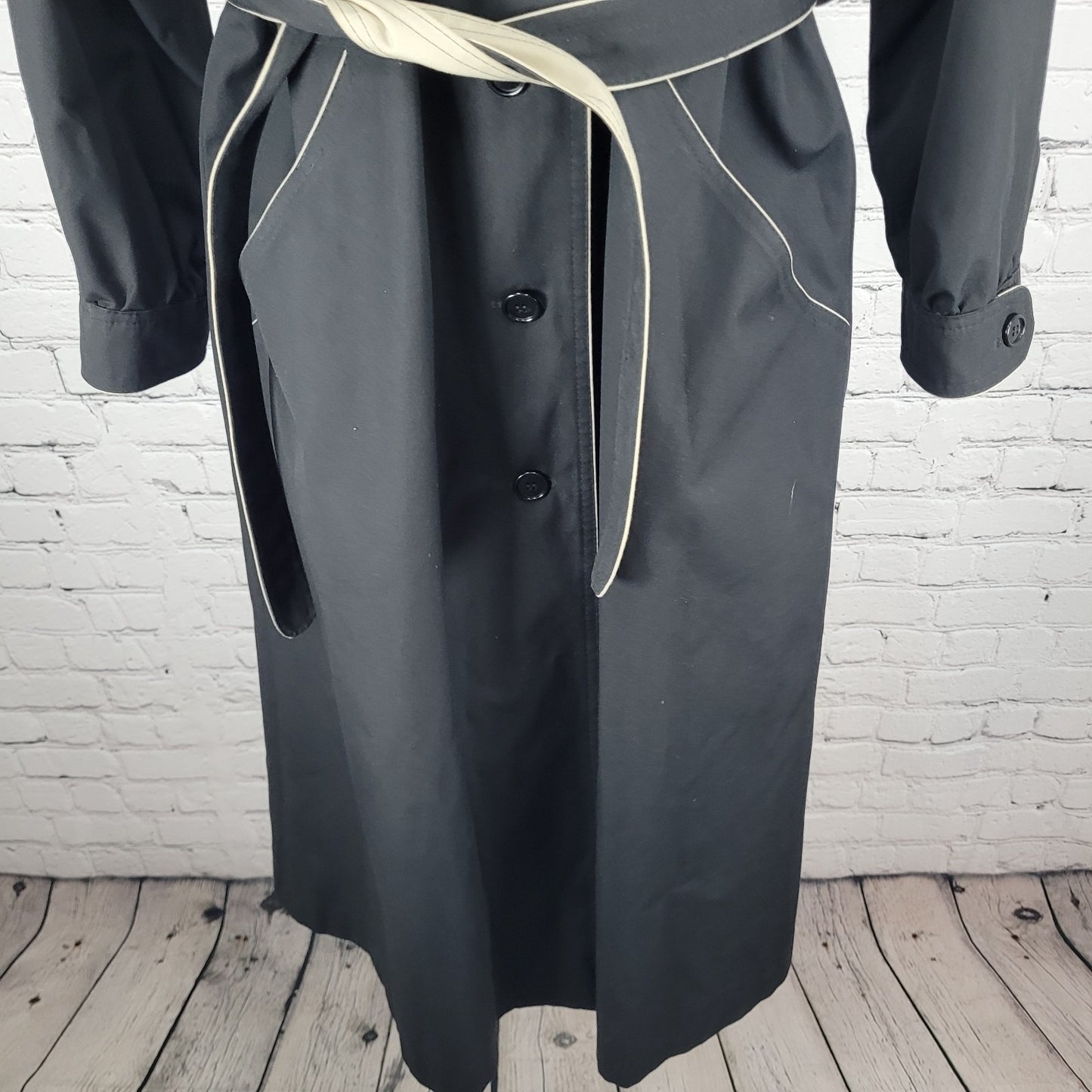 VTG Unbranded Black Belted Buttoned Trench Coat Poland Made Size Medium M