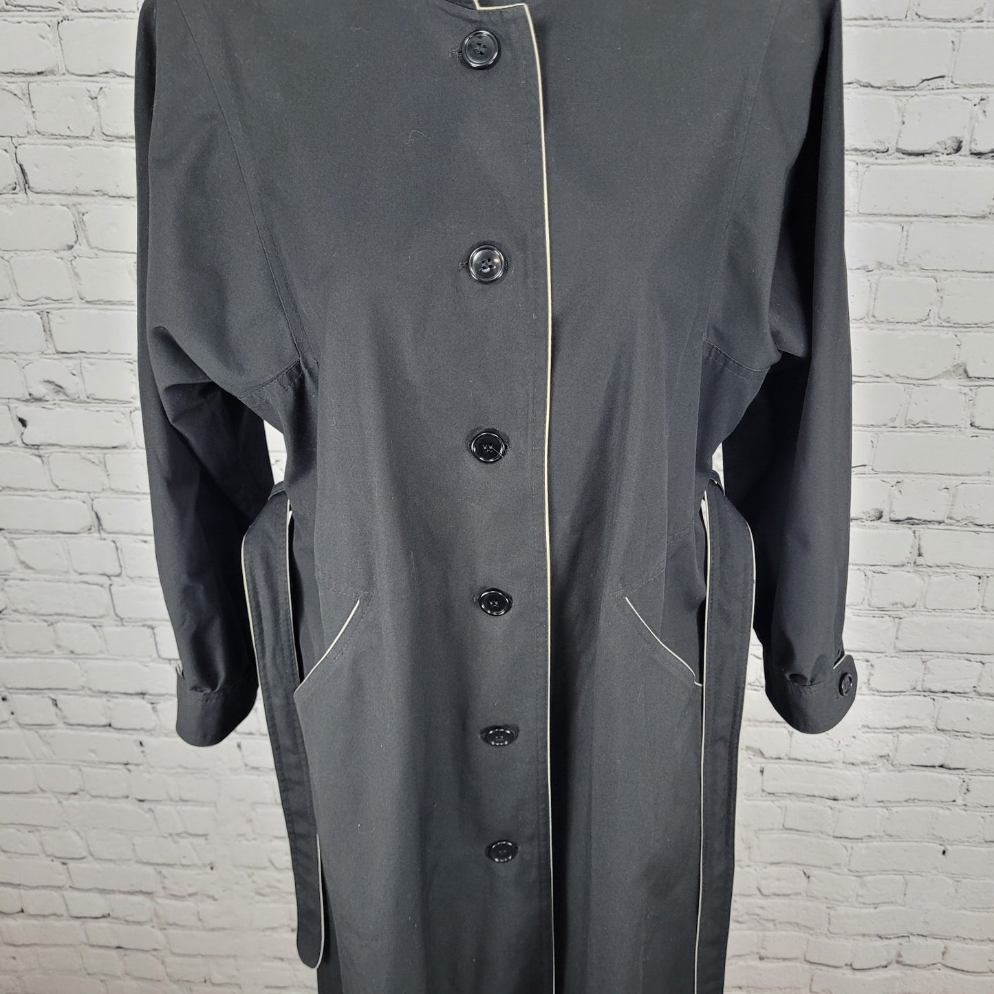 VTG Unbranded Black Belted Buttoned Trench Coat Poland Made Size Medium M