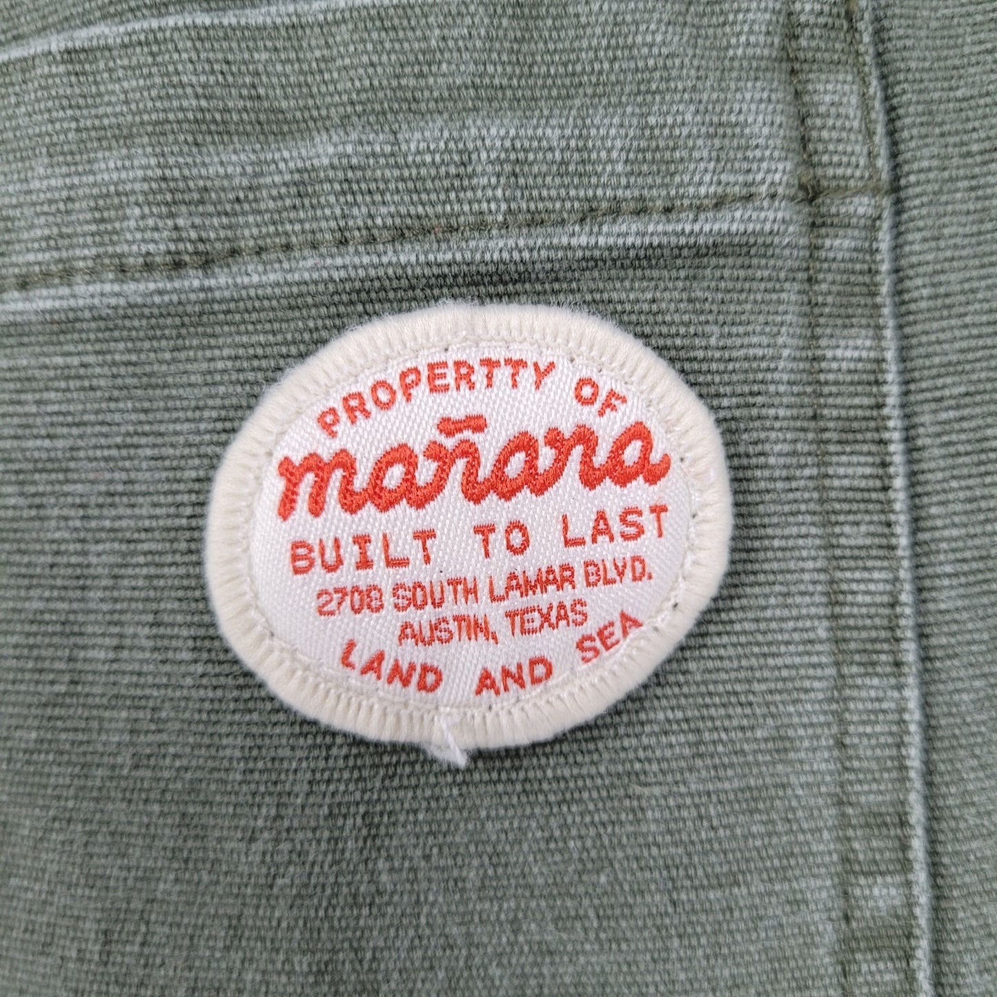 Manana Surfing Co Green Cotton Stretch Land Sea Shorts Austin Texas 32 (32x6.5)