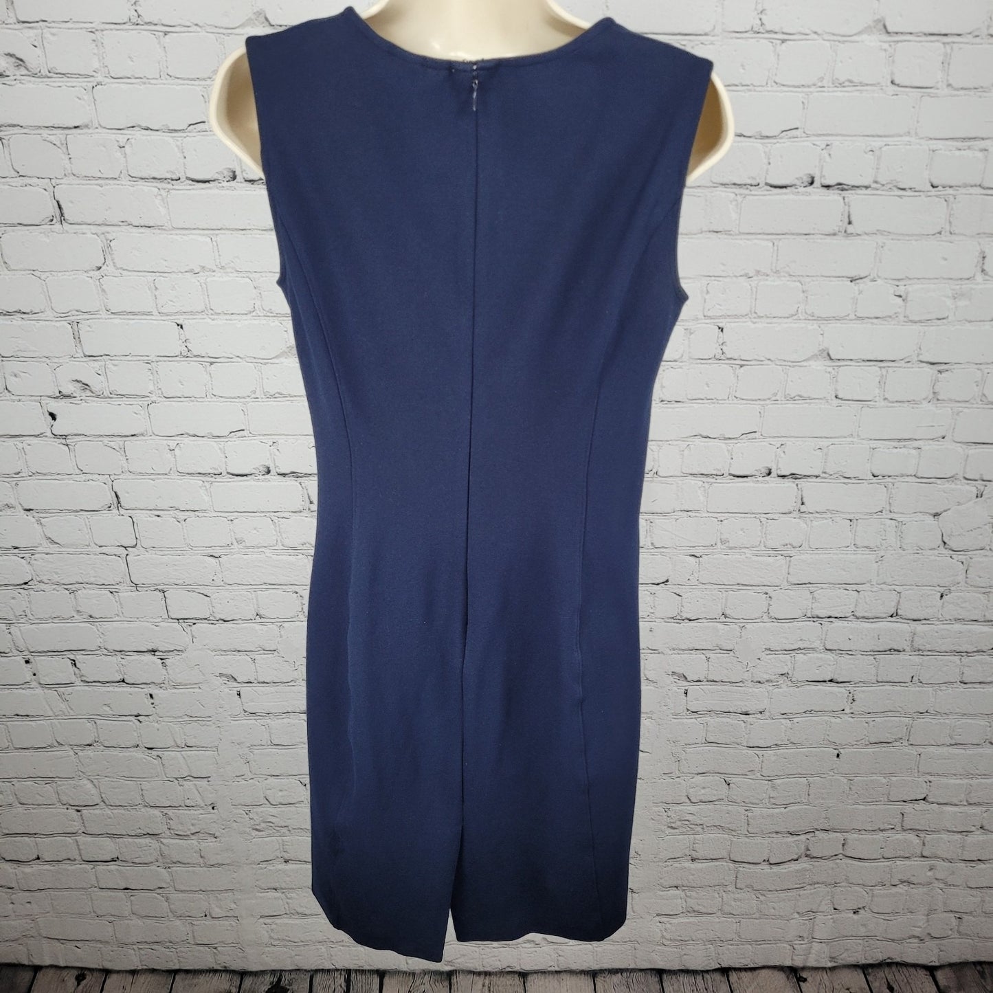 Land's End Navy Sleeveless Stretch Pockets Back Slit Zipped Shift Dress Size 6