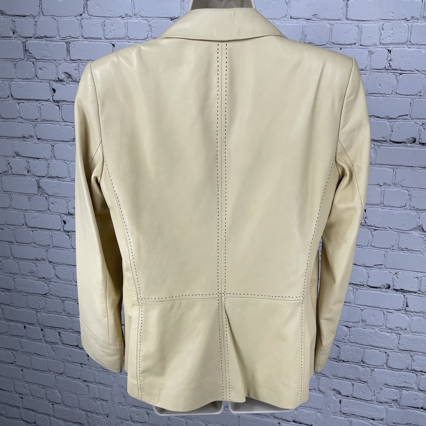 Dana Buchman Pale Yellow Leather 1 Button Blazer Jacket Pockets Lined Size 10