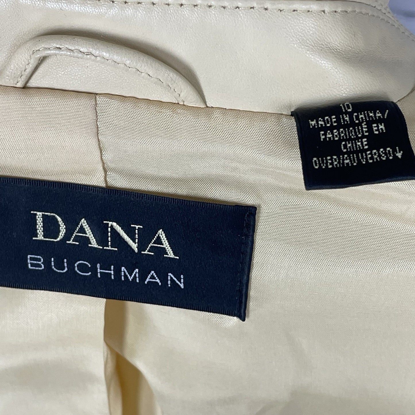 Dana Buchman Pale Yellow Leather 1 Button Blazer Jacket Pockets Lined Size 10