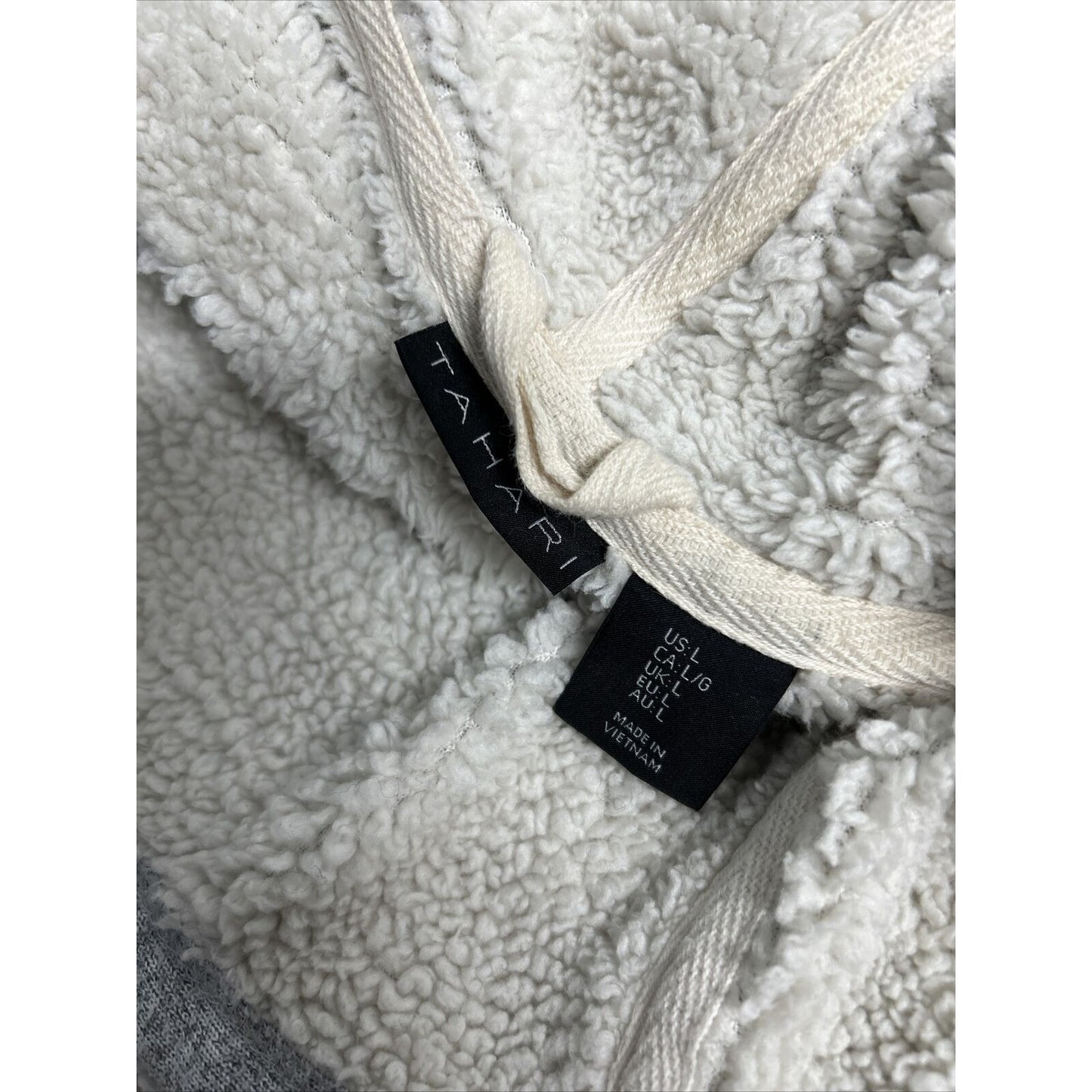 Tahari Solid Gray Fleece Lined Long Sleeve Hooded Waist Tie Robe/ Jacket L