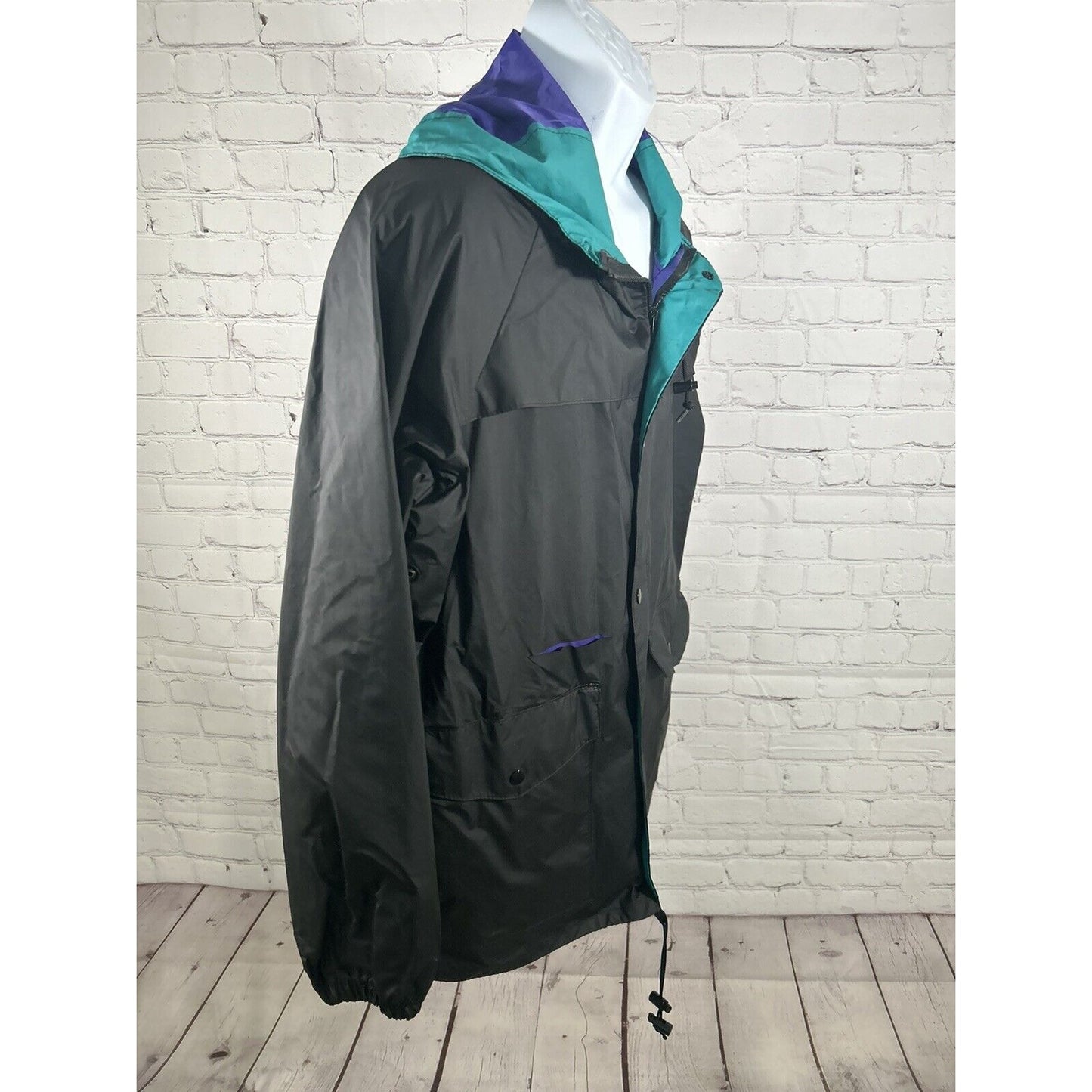 VTG 80s Columbia Soft Bill Hood Rain Jacket Full Zip Retro Men’s Size M *Hole