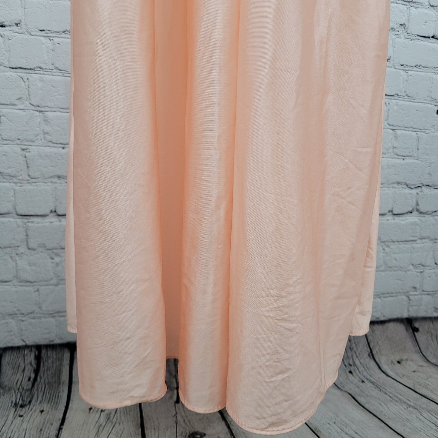 VTG Crown Nitewear Pink Satin Ruched Lace Trim Maxi Nightgown USA Made O/S