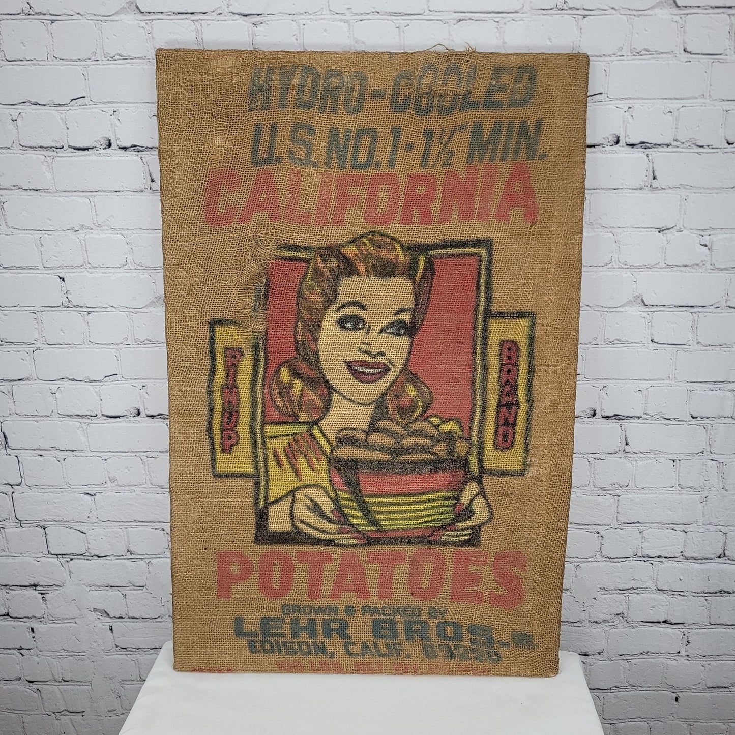 VTG Lot Of 3 CA Pin Up Lehr Bros Roddy Boy Galaxie Potato Burlap Sack Art USA