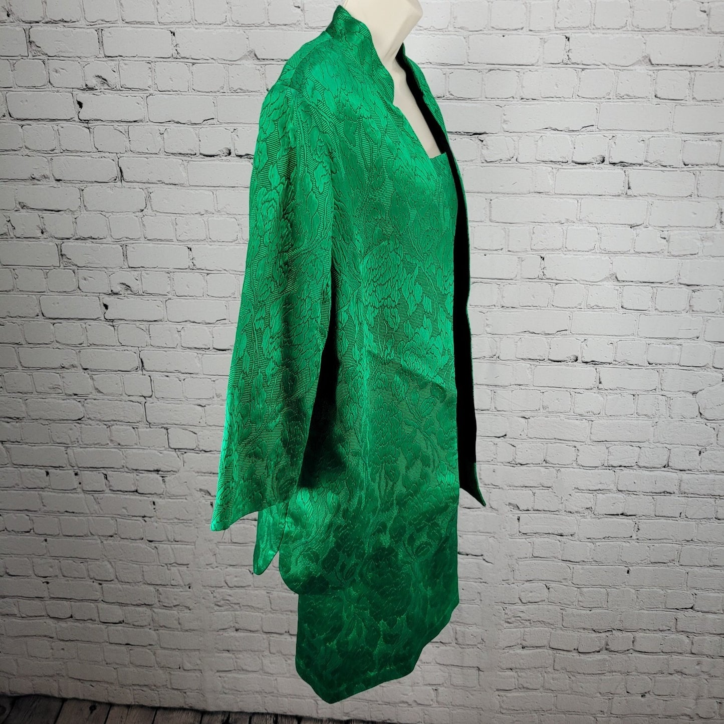 VTG Lilli Diamond Green Floral Sheath Dress Open Jacket Outfit 2 Piece Set Large