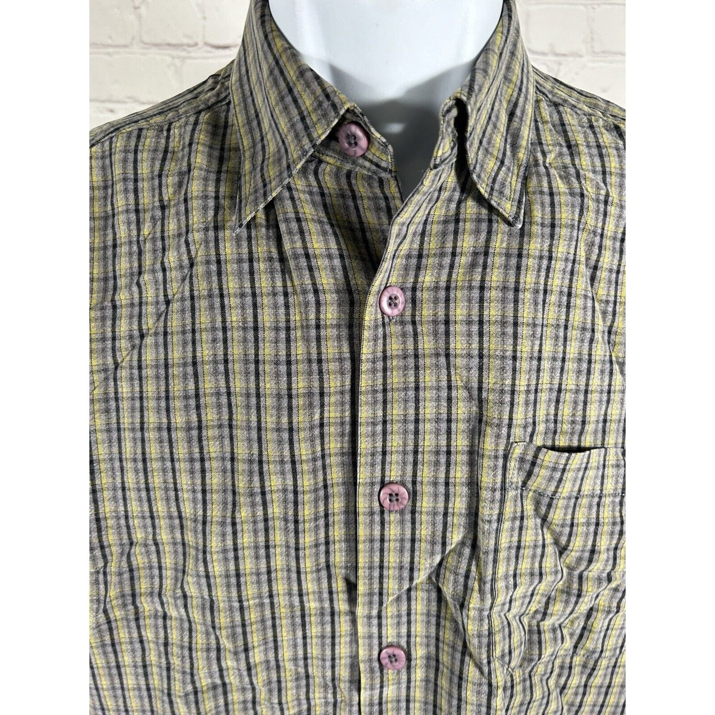 VTG Tommy Bahama Green Grey Plaid Purple Buttons Long Sleeve Collared Shirt S