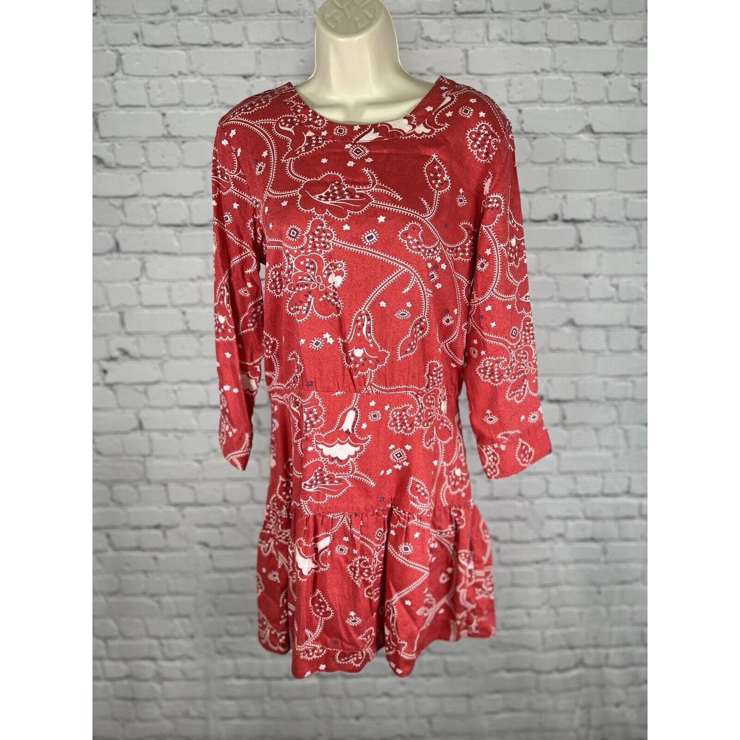 Current/Elliott Red Paisley Print The Tennant Dress Cut-out back Women’s Size 2