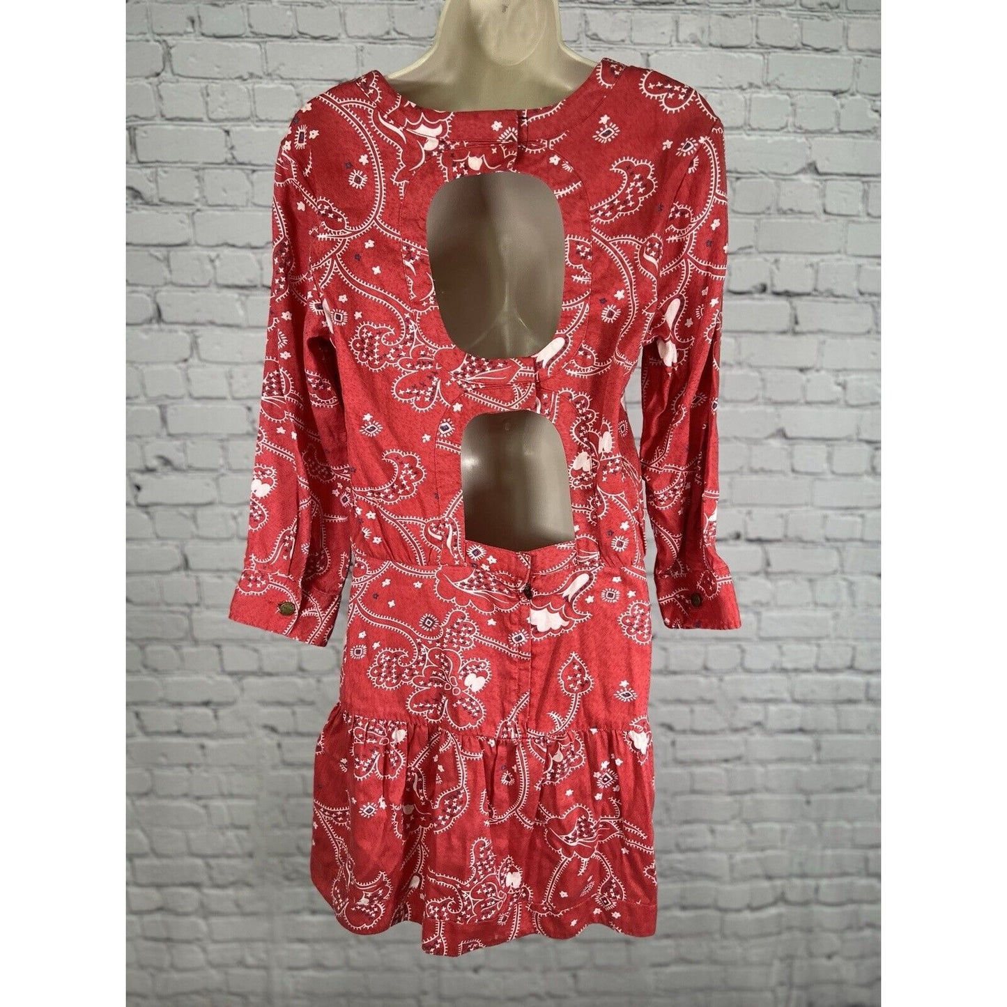 Current/Elliott Red Paisley Print The Tennant Dress Cut-out back Women’s Size 2