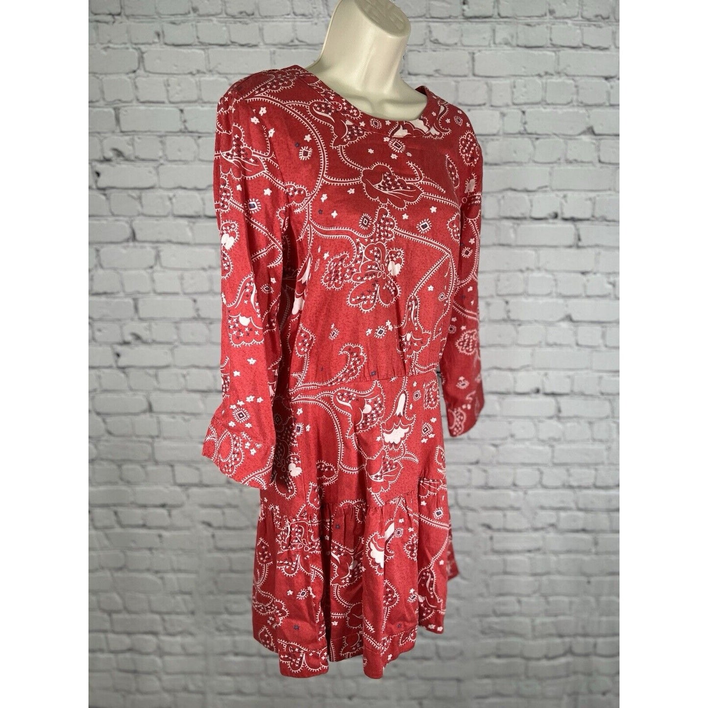 Current/Elliott Red Paisley Print The Tennant Dress Cut-out back Women’s Size 2