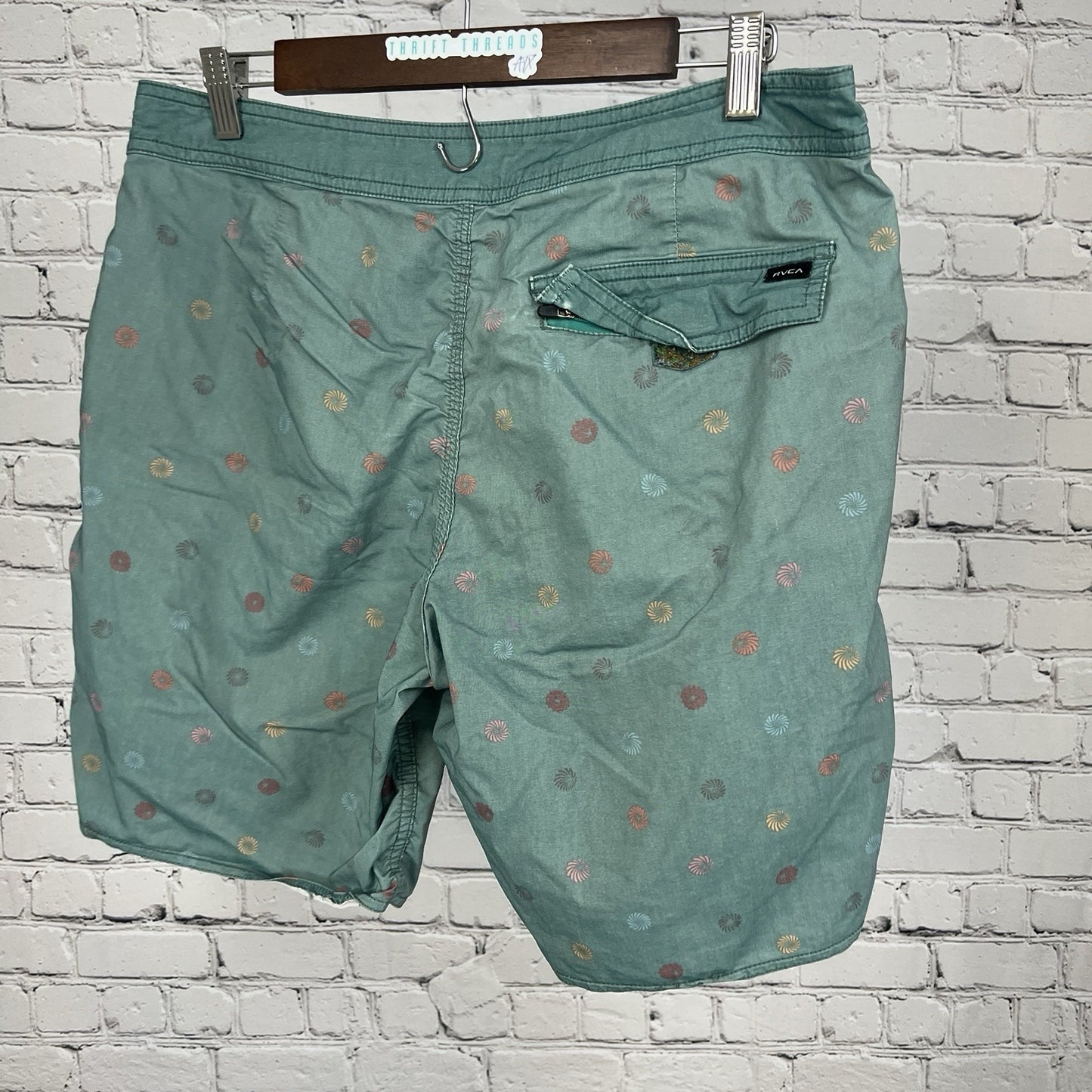 RVCA Nature Green Board Shorts Swim Trunks Beach Surfwear Drawstring Men’s 32