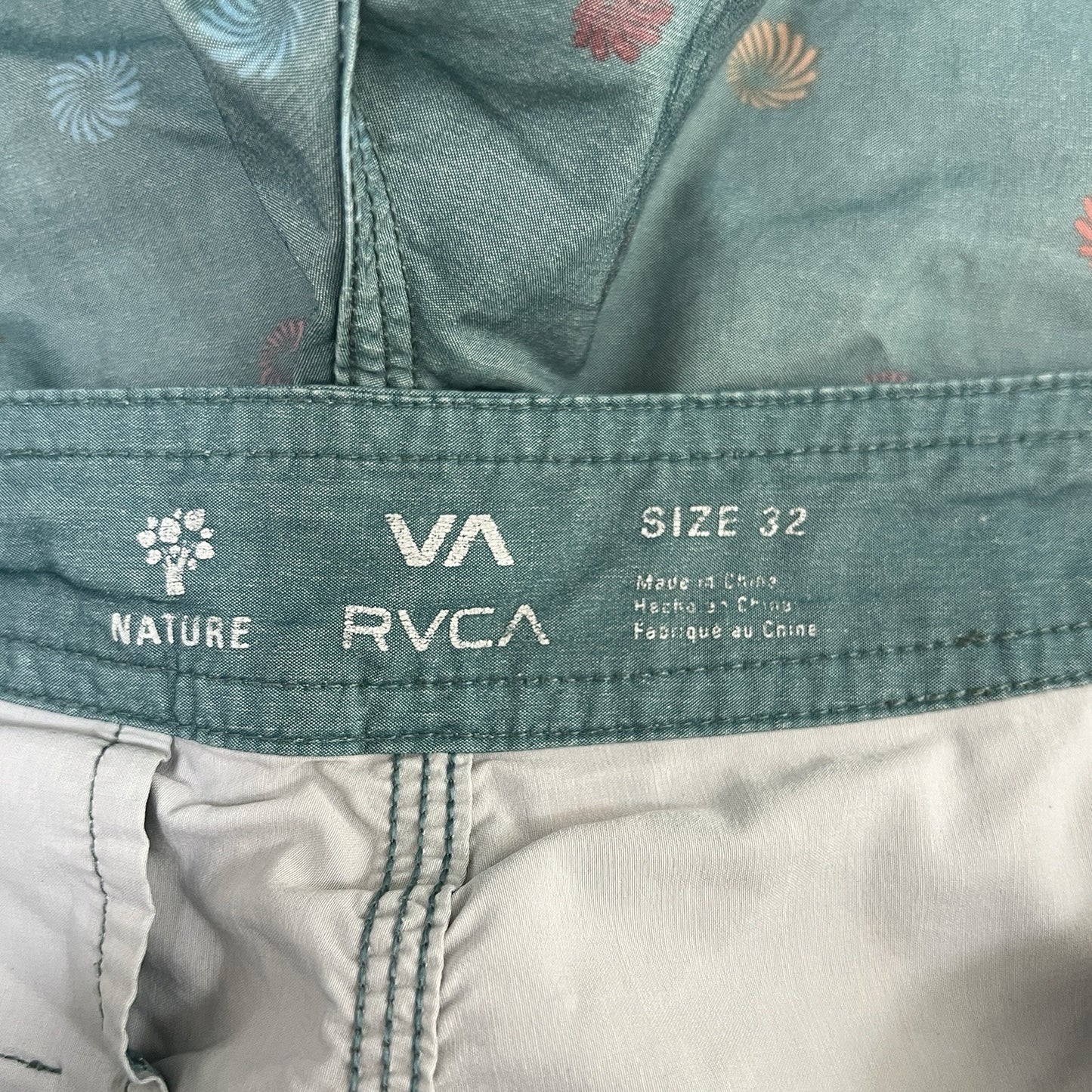 RVCA Nature Green Board Shorts Swim Trunks Beach Surfwear Drawstring Men’s 32